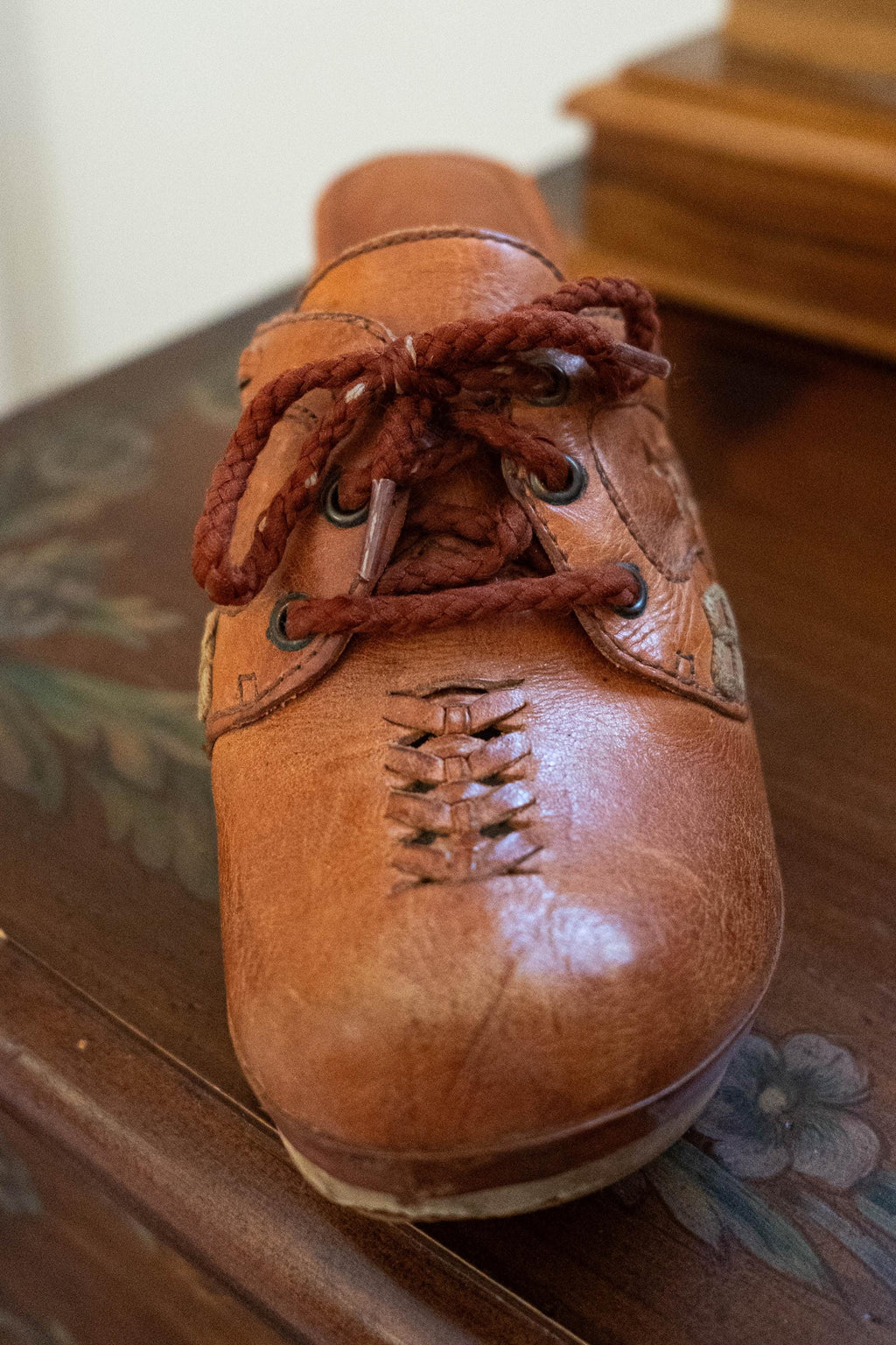 Vintage 1970s Leather Mules Lace Up Open Heel