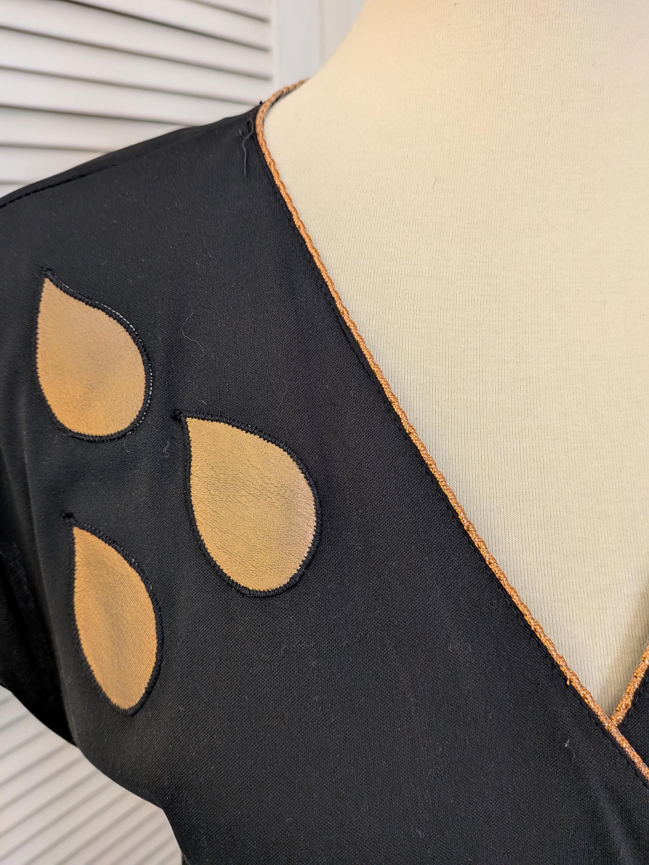 Vintage 1970s Black Tan Teardrop Pattern Dress