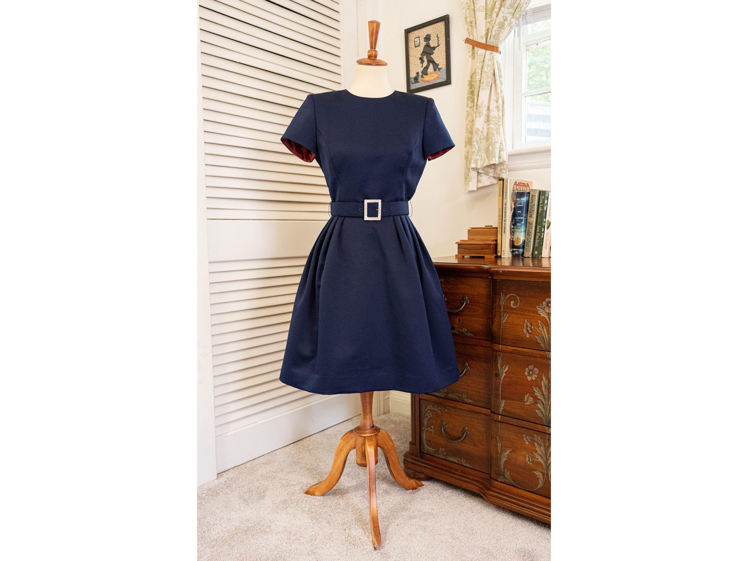 Vintage 1980s Blue Fit and Flare Satin Mini Dress