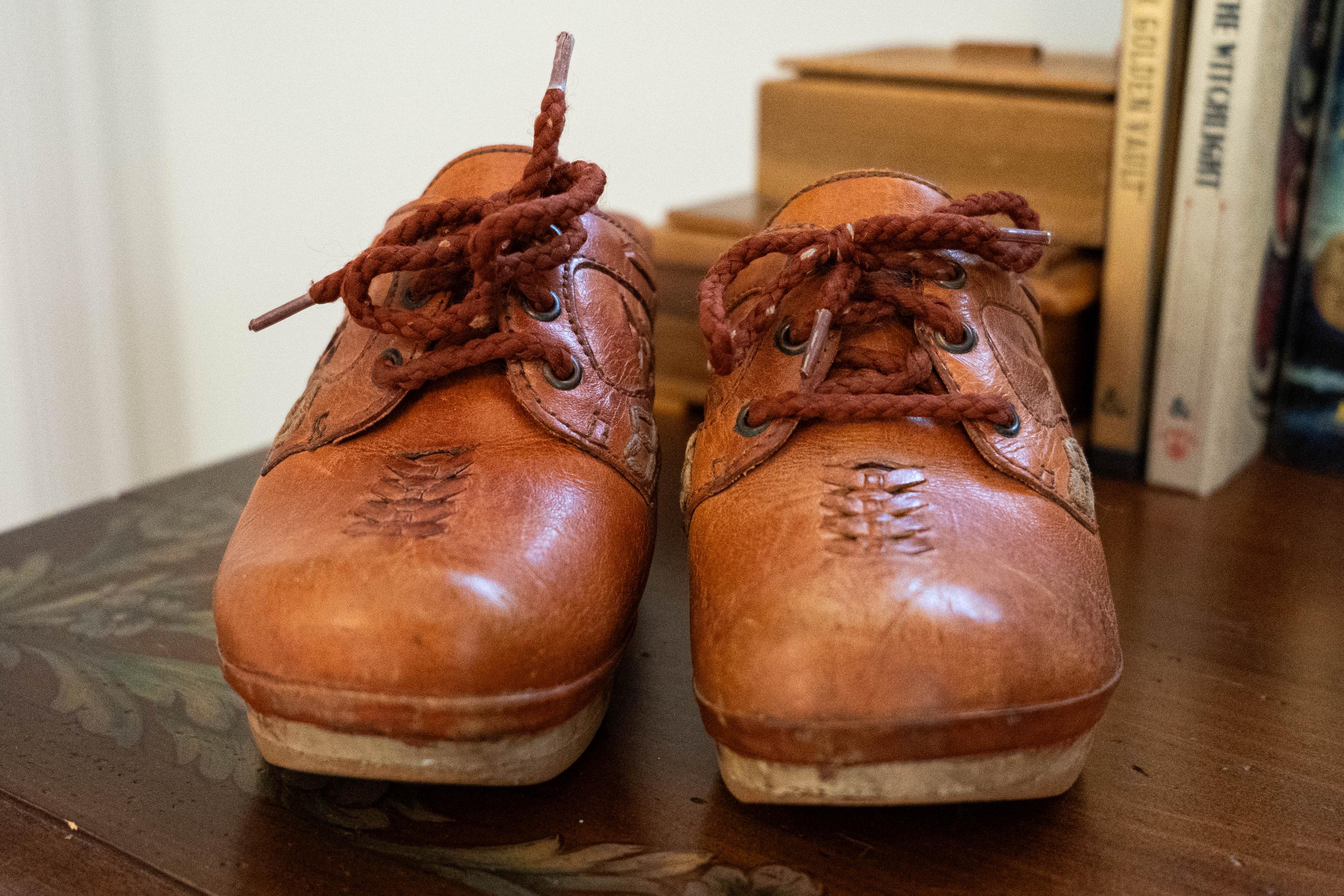 Vintage 1970s Leather Mules Lace Up Open Heel
