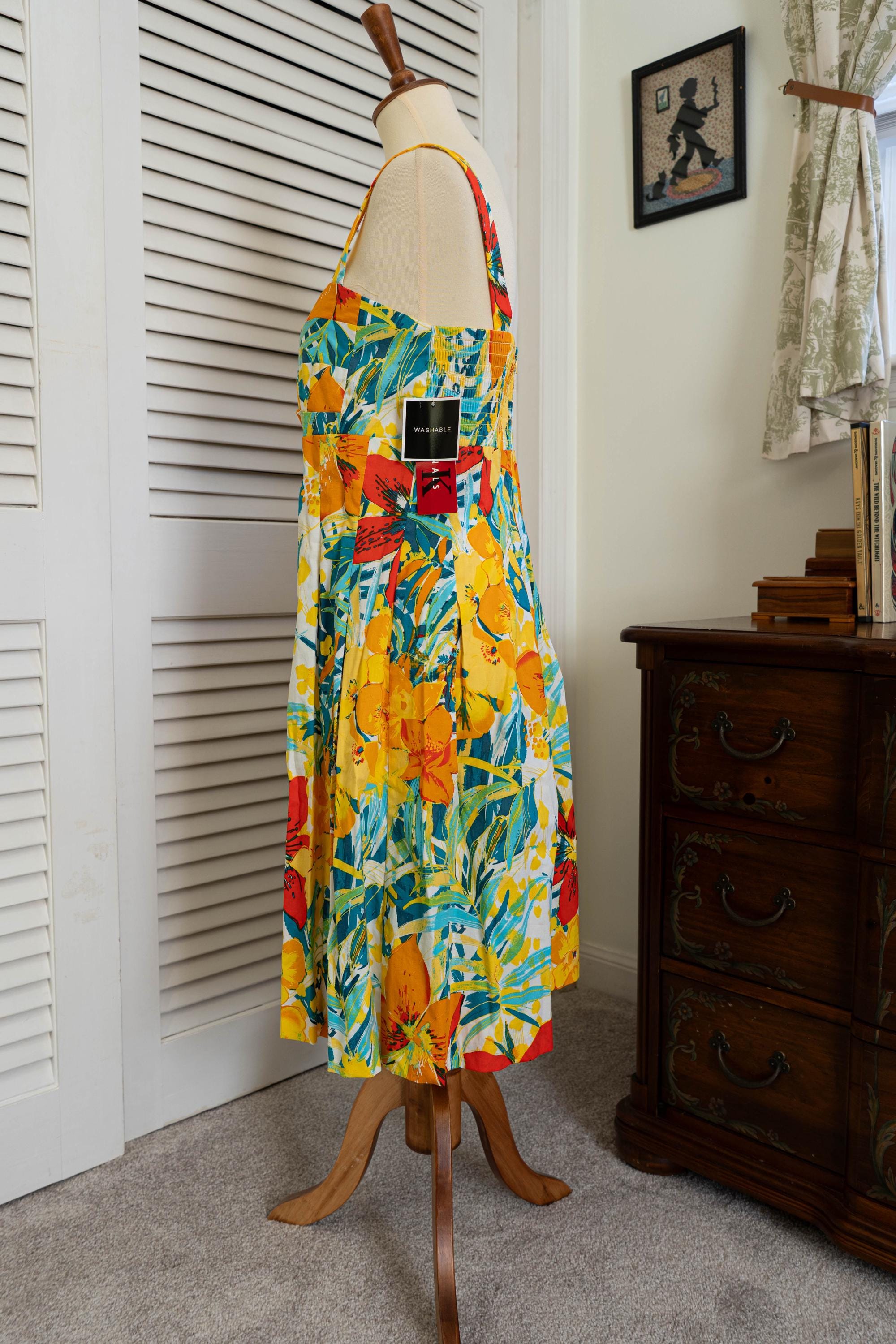 Vintage 1990s Tropical Floral Sundress Empire Waist