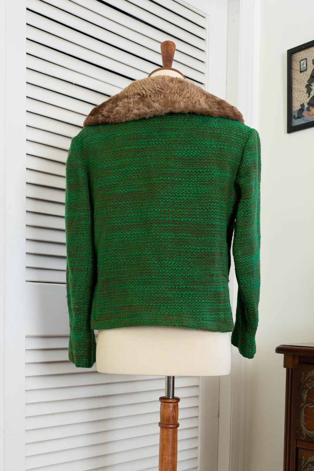 Vintage 1960s Green Faux Fur Collar Blazer