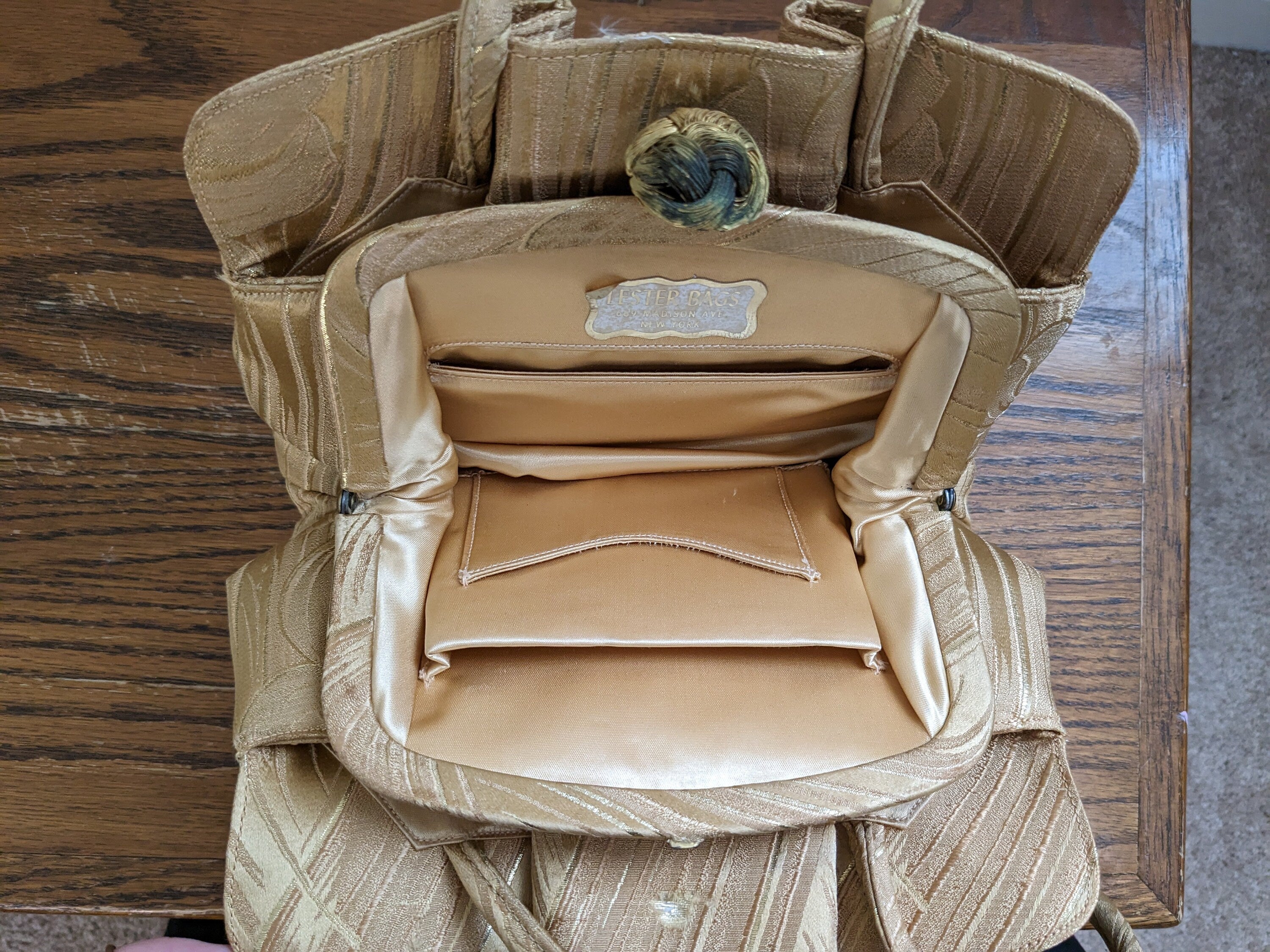 Vintage 1960s Gold Metallic Floral Handbag