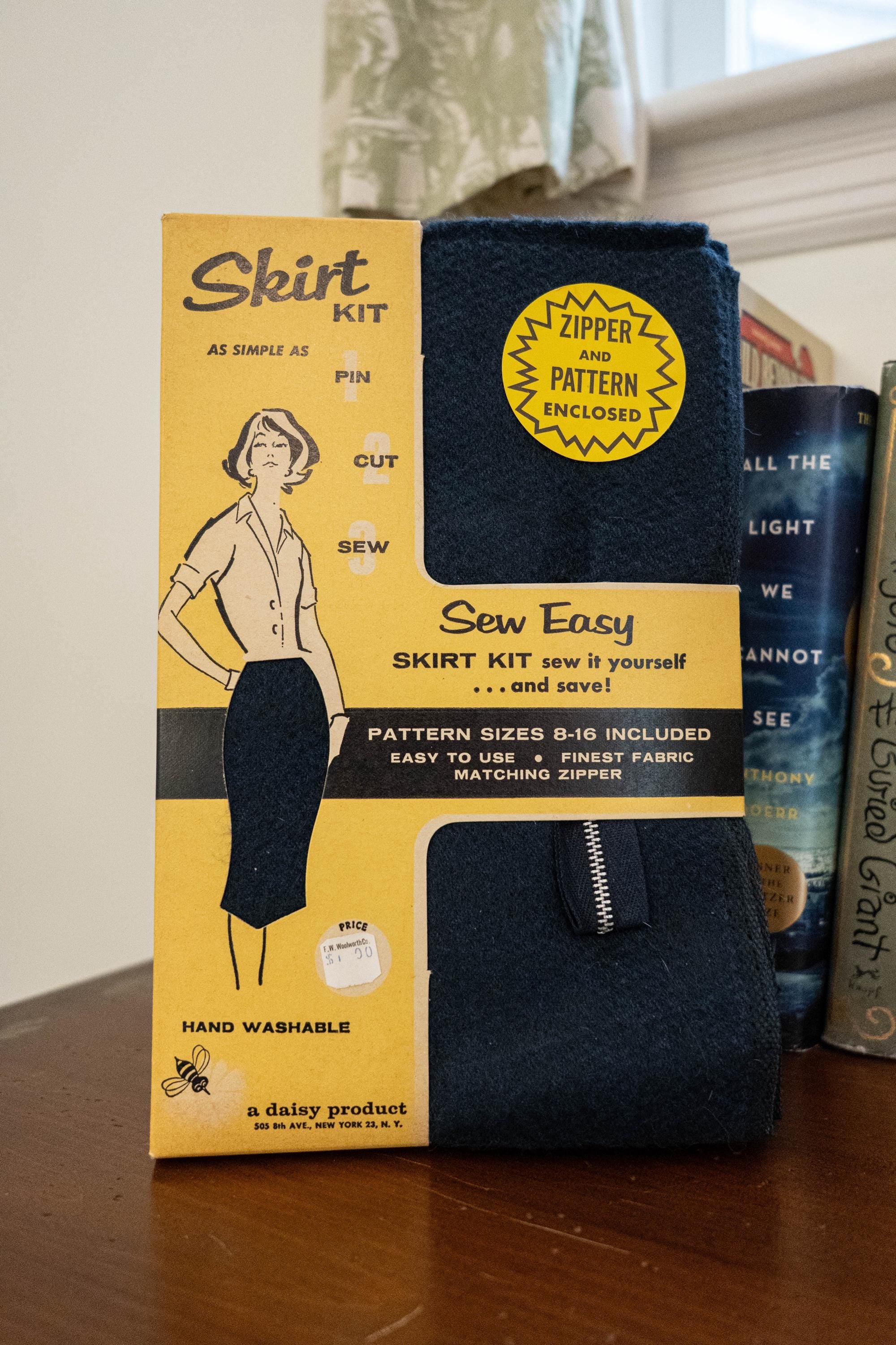 Vintage 1950s Skirt Sewing Kit with Fabric