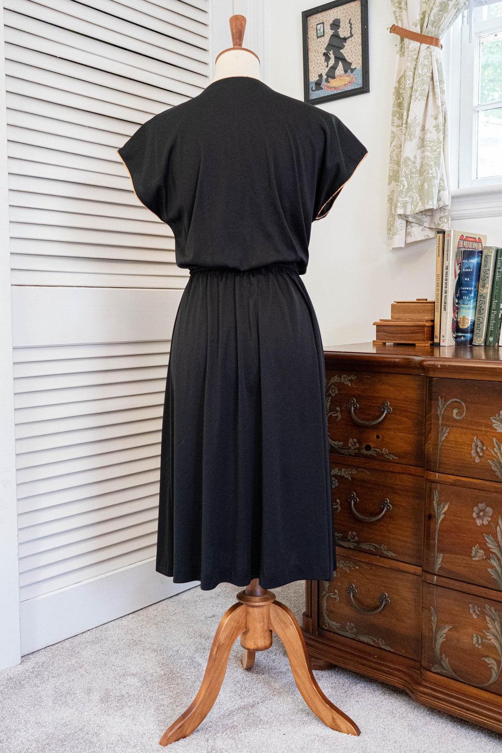 Vintage 1970s Black Tan Teardrop Pattern Dress