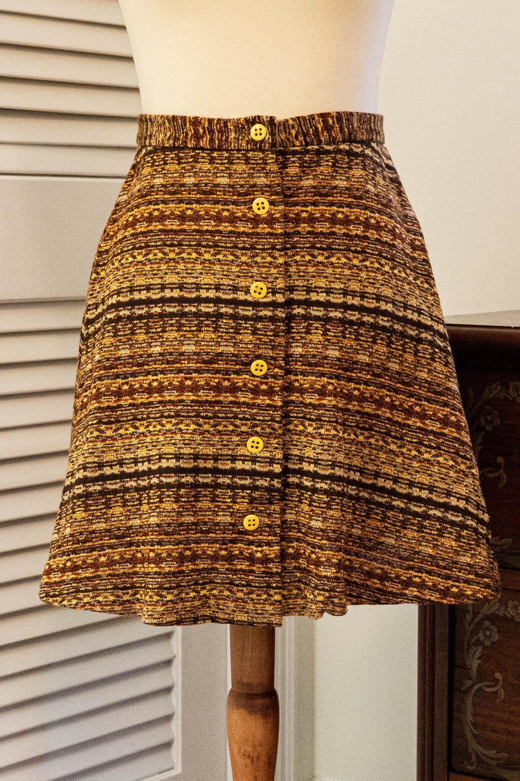 Vintage 1960s Orange Brown Mini Skirt Button Front