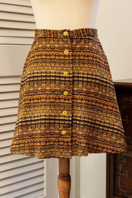 Vintage 1960s Orange Brown Mini Skirt Button Front