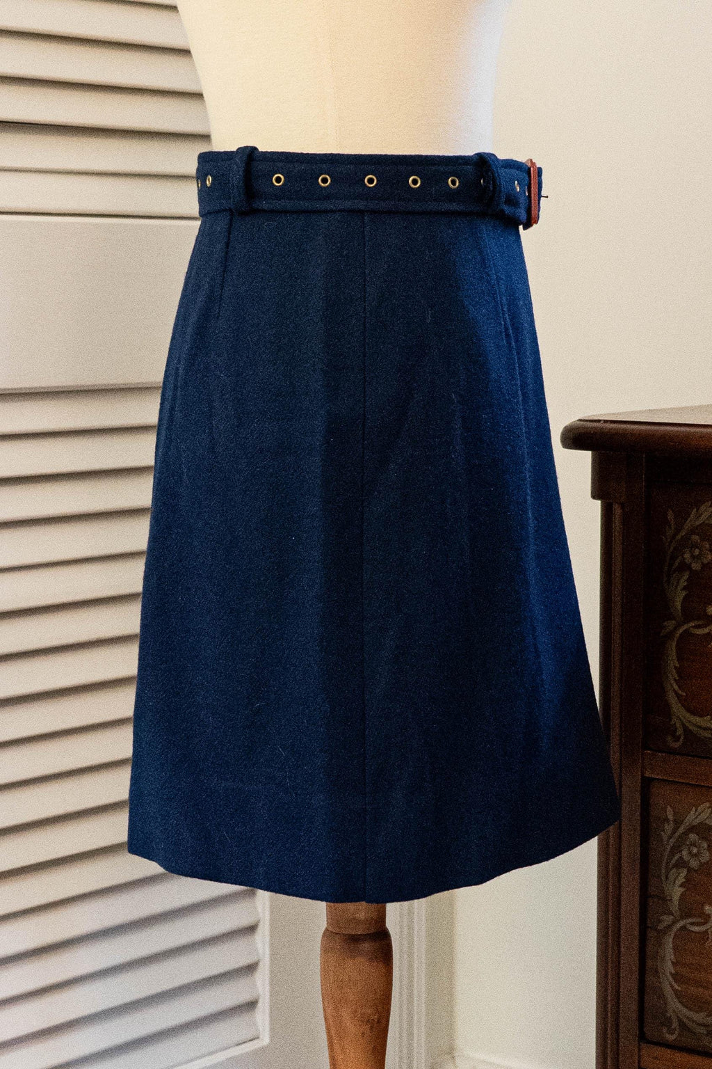 Vintage 1960s Navy Blue Belted Mini Wrap Skirt