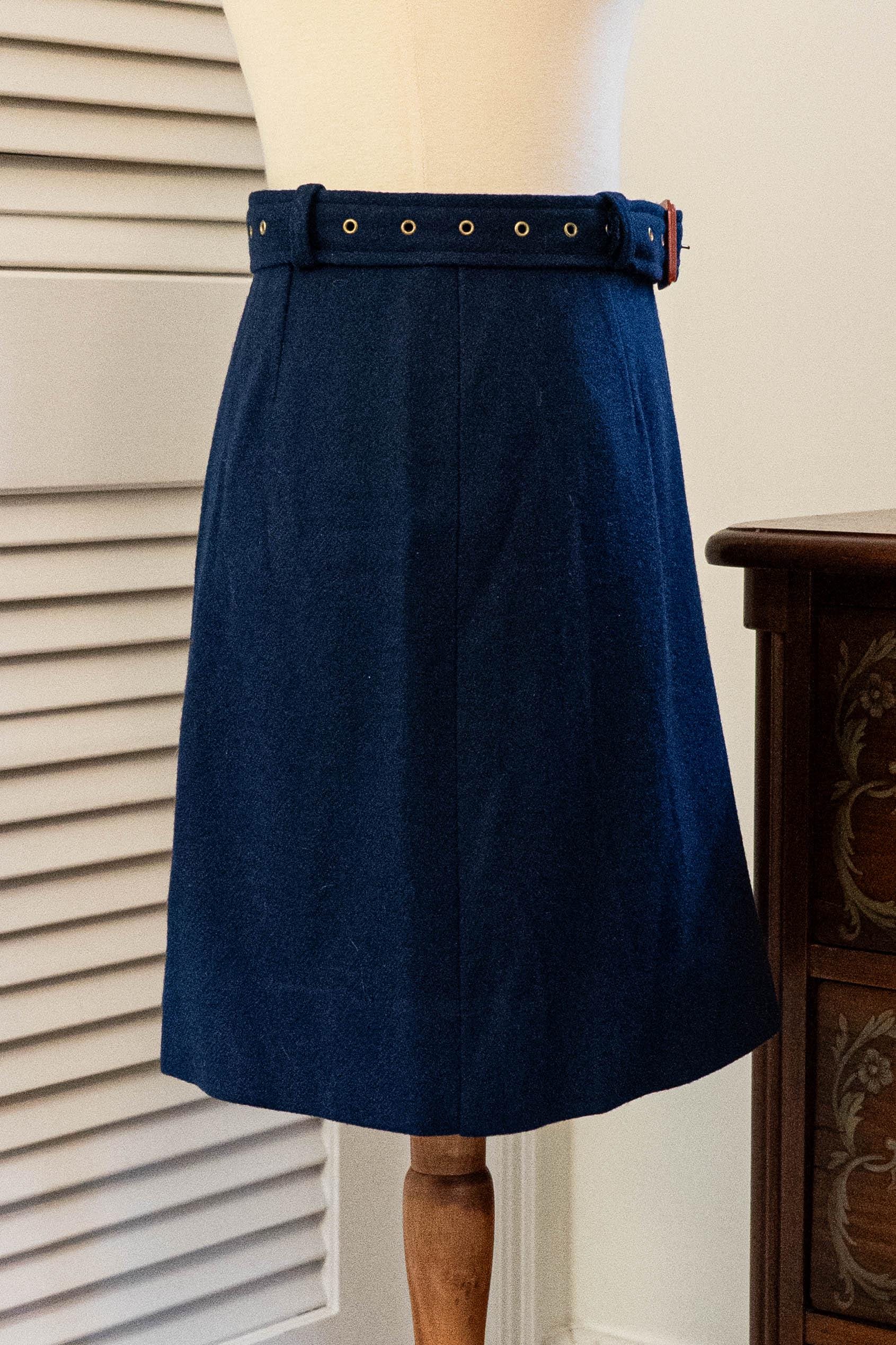 Vintage 1960s Navy Blue Belted Mini Wrap Skirt