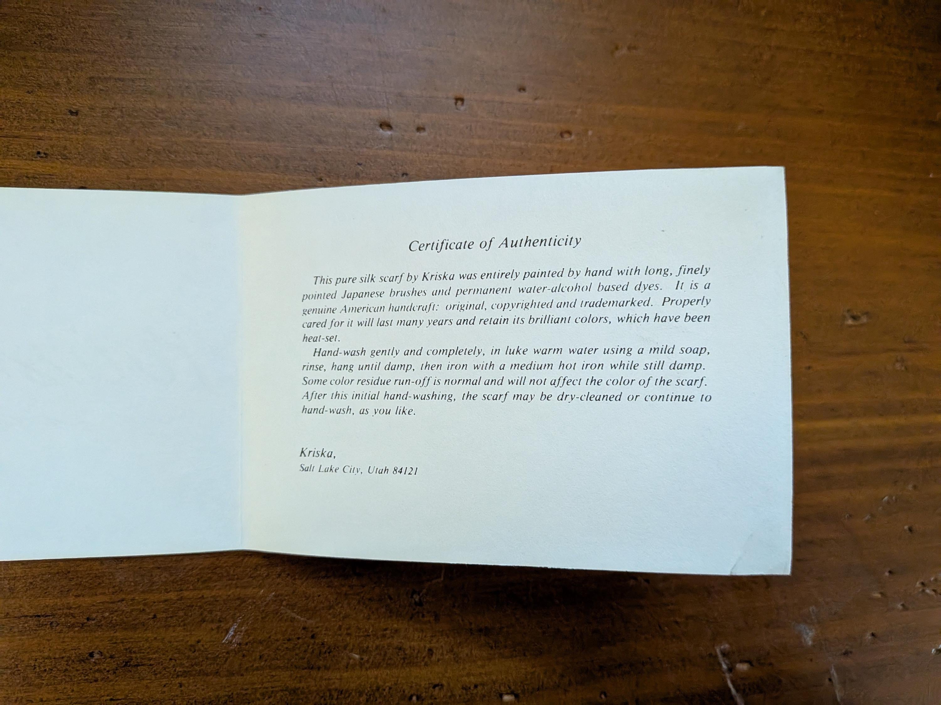 Vintage 1970s Painted Silk Scarf Kriska