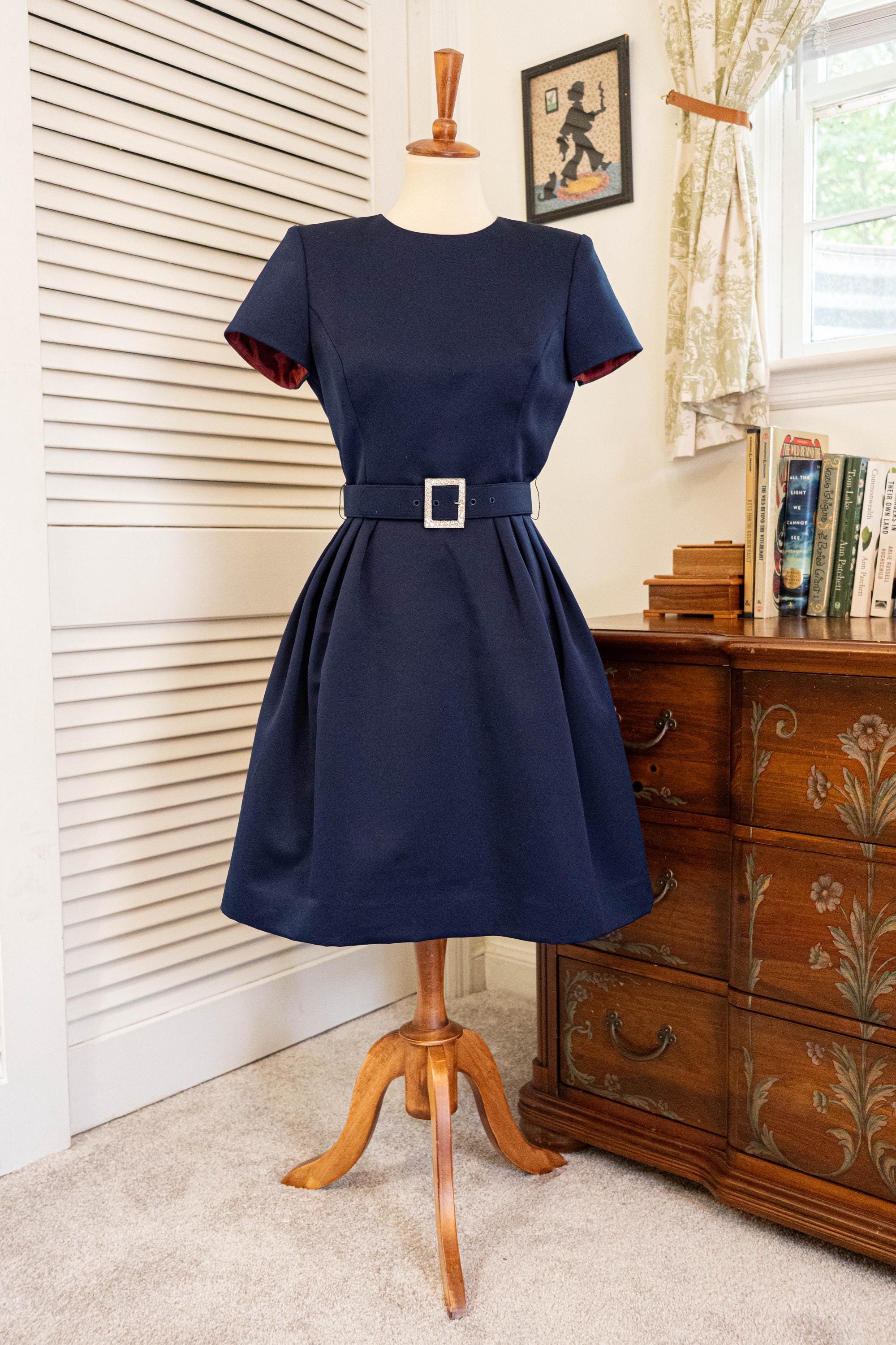 Vintage 1980s Blue Fit and Flare Satin Mini Dress