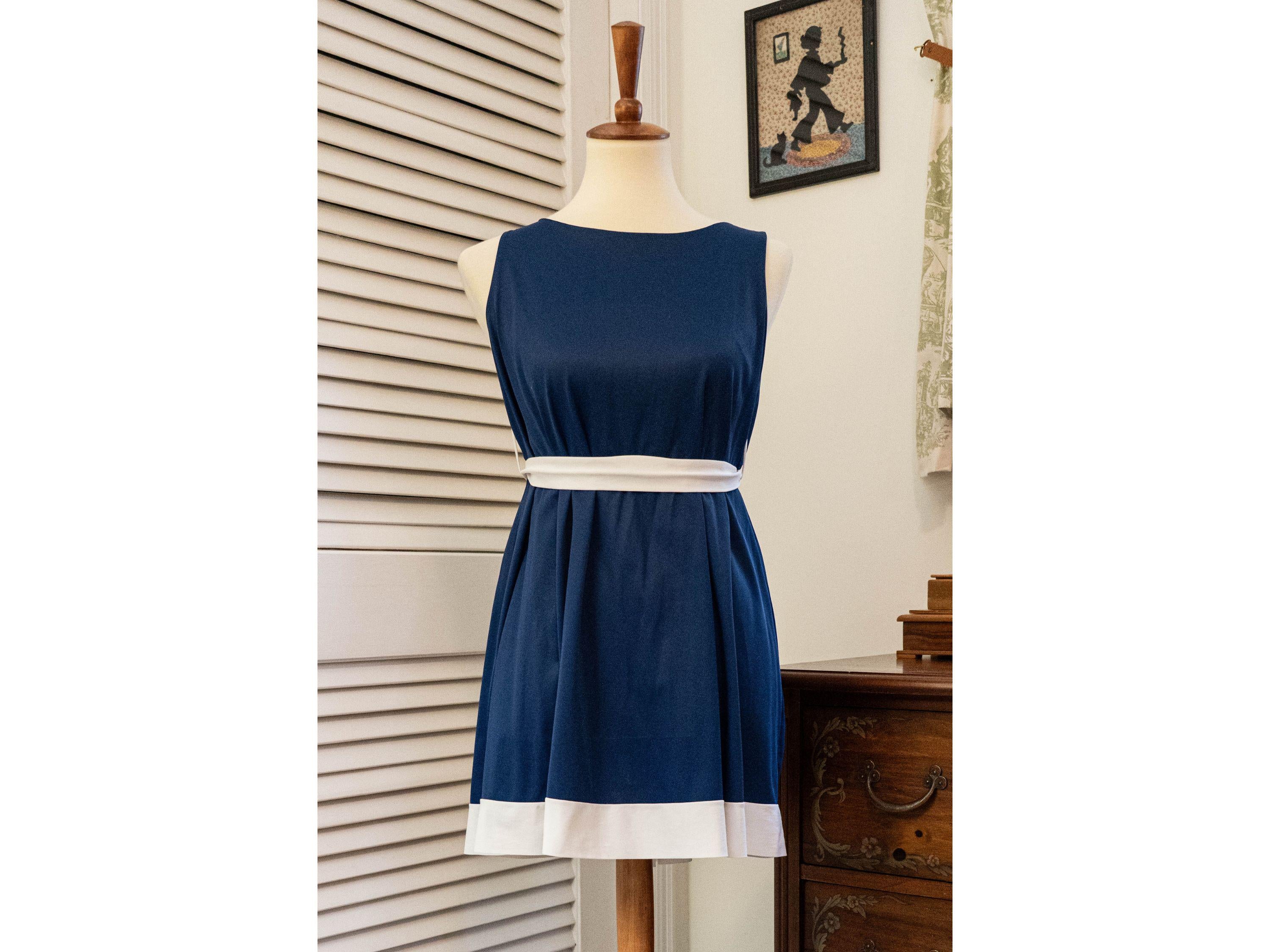 Vintage 1970s Micromini Nightgown Navy Blue White