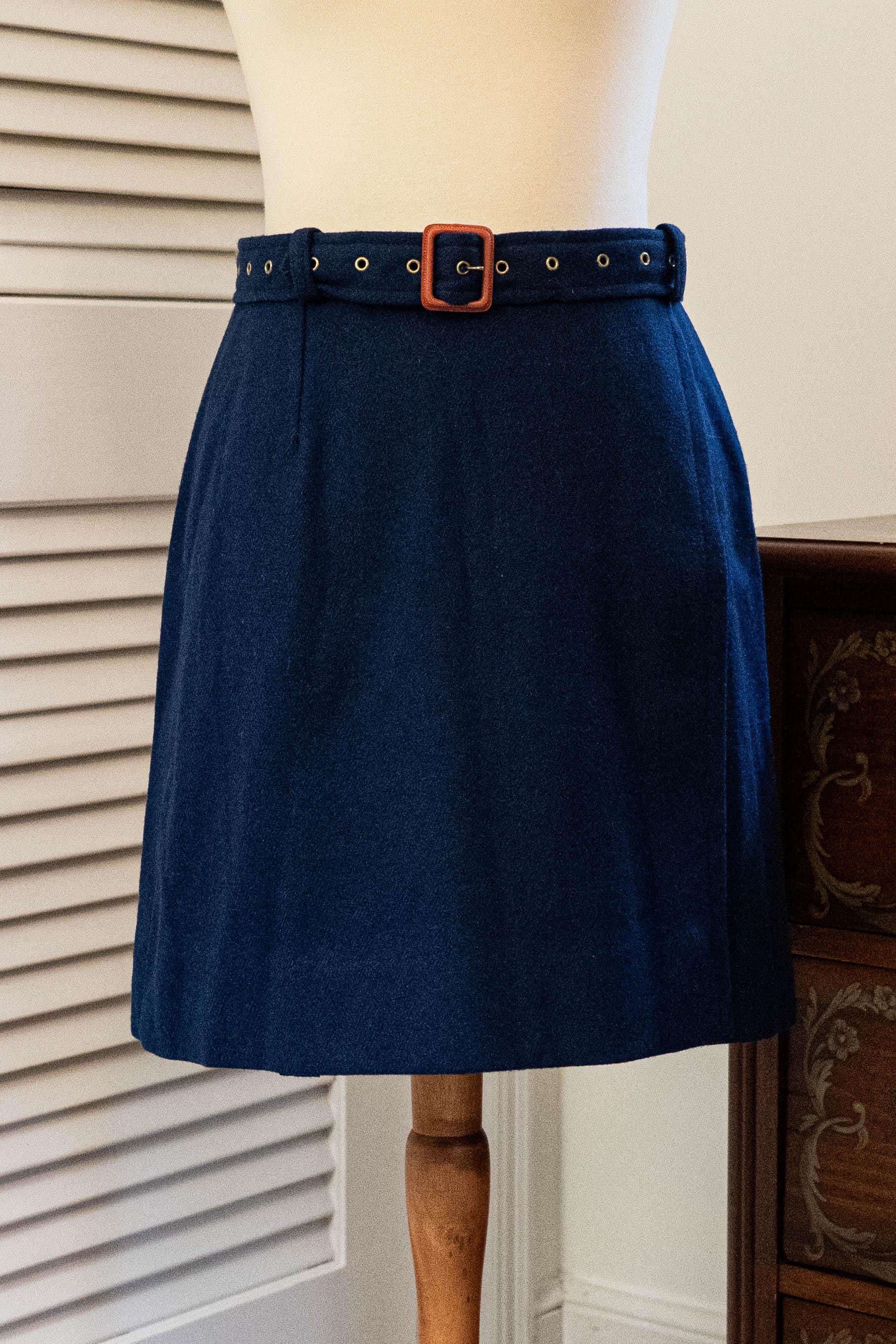 Vintage 1960s Navy Blue Belted Mini Wrap Skirt