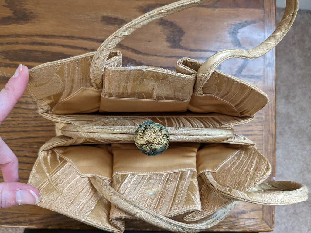 Vintage 1960s Gold Metallic Floral Handbag