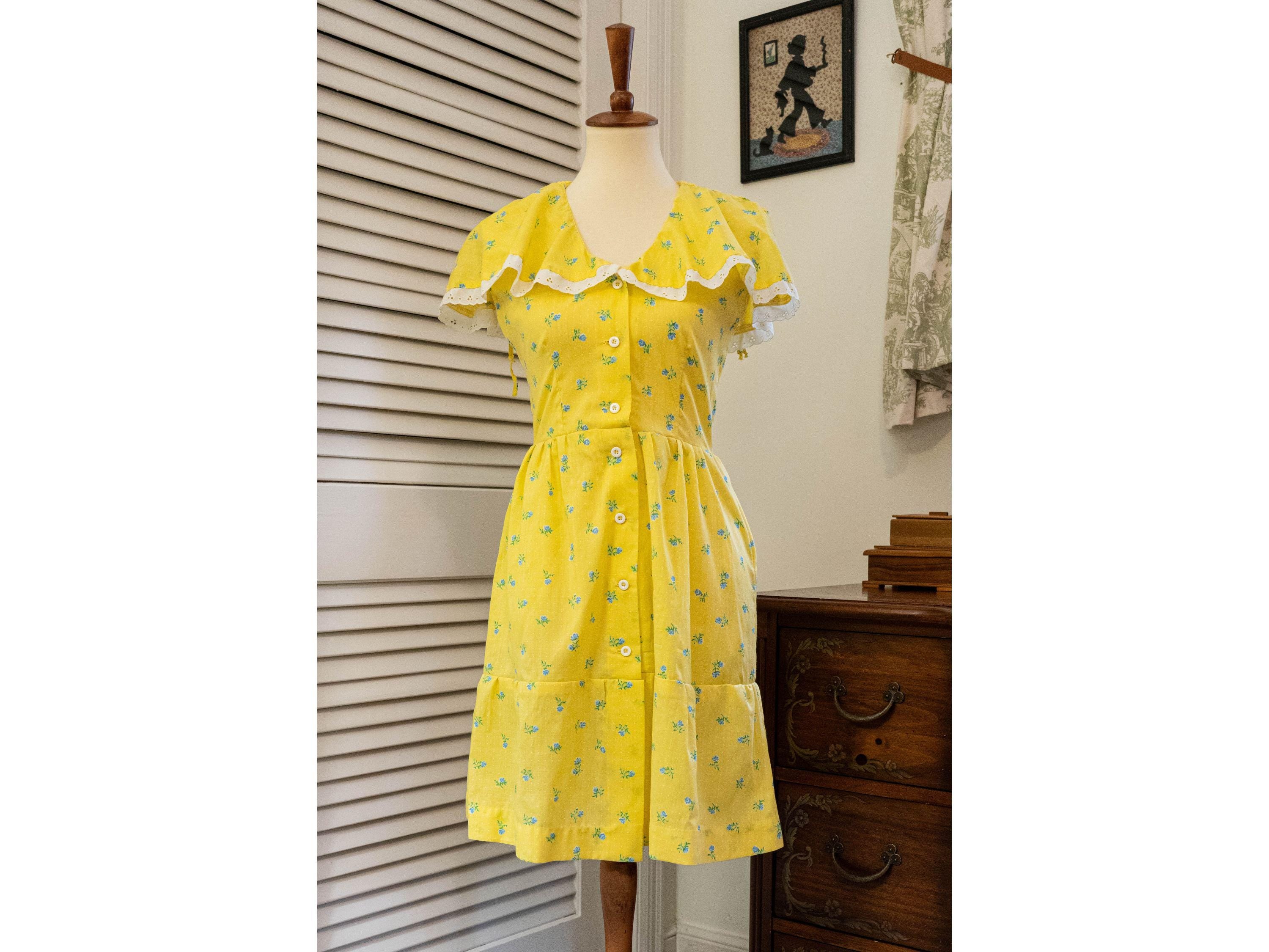 Vintage 1970s Lanz Yellow Floral Sundress with Scarf