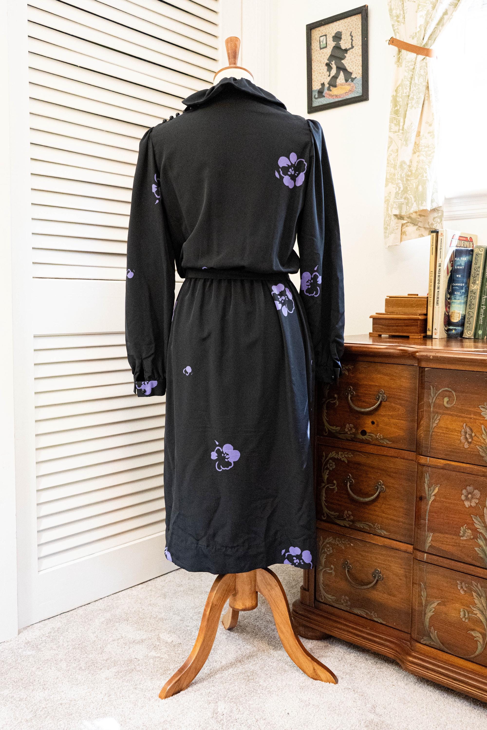 Vintage 1980s Black and Purple Secretary Dress