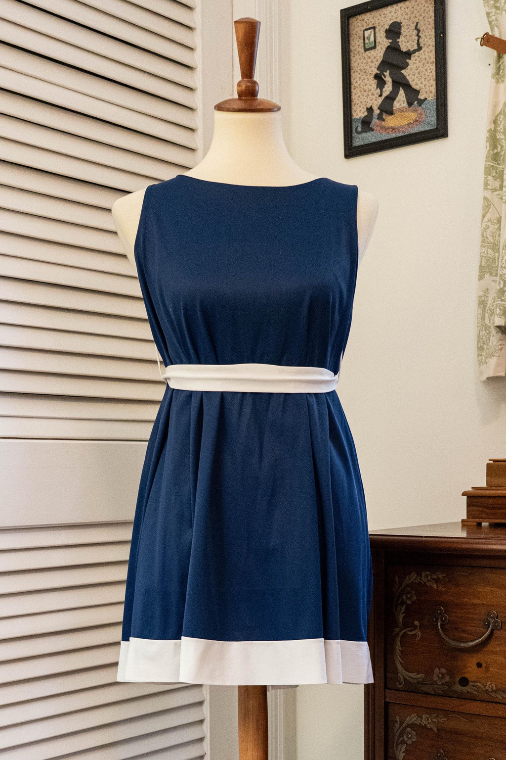 Vintage 1970s Micromini Nightgown Navy Blue White