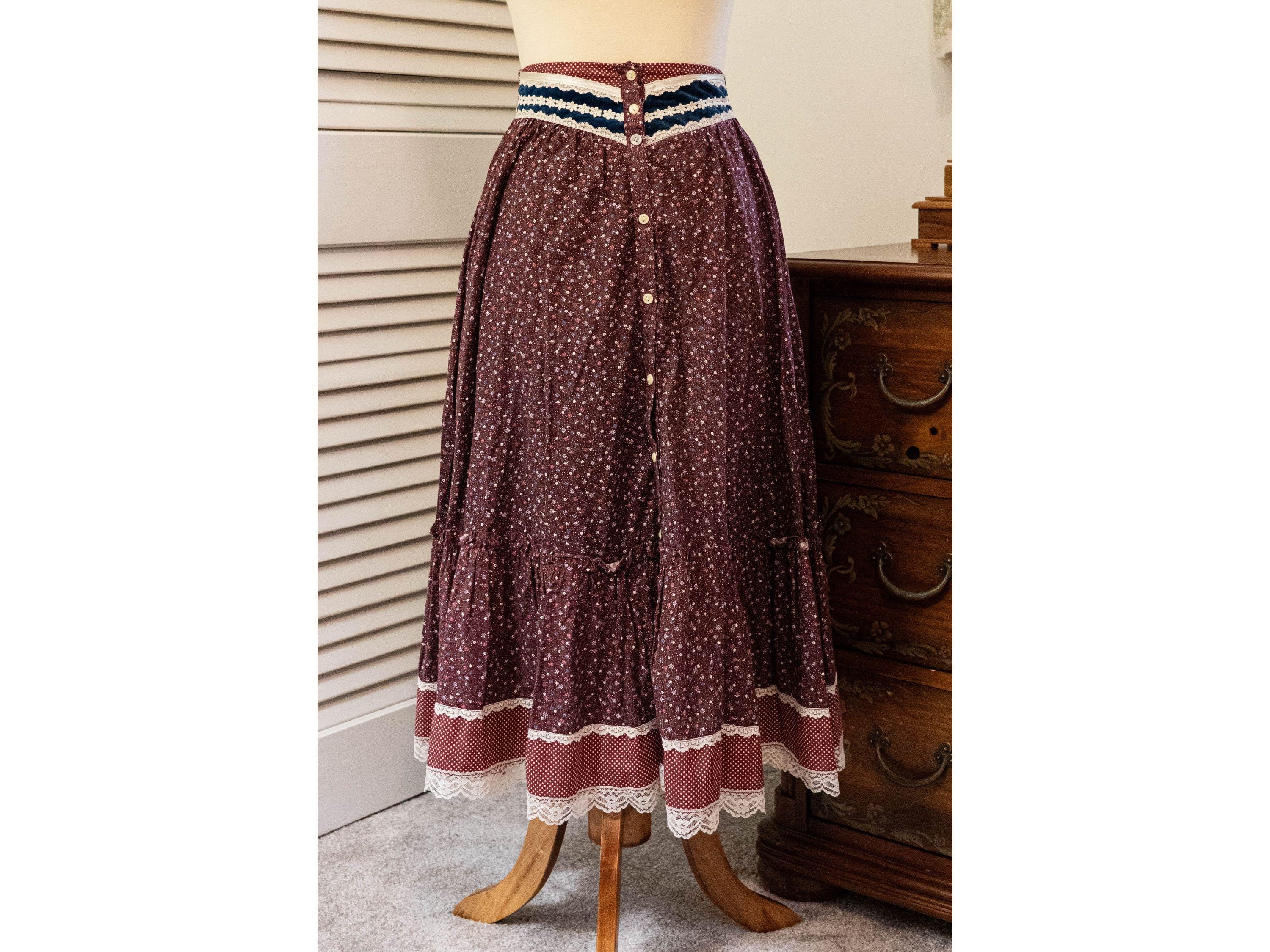 Vintage 1970s Jessica McClintock Gunnies Midi Skirt Burgundy Red