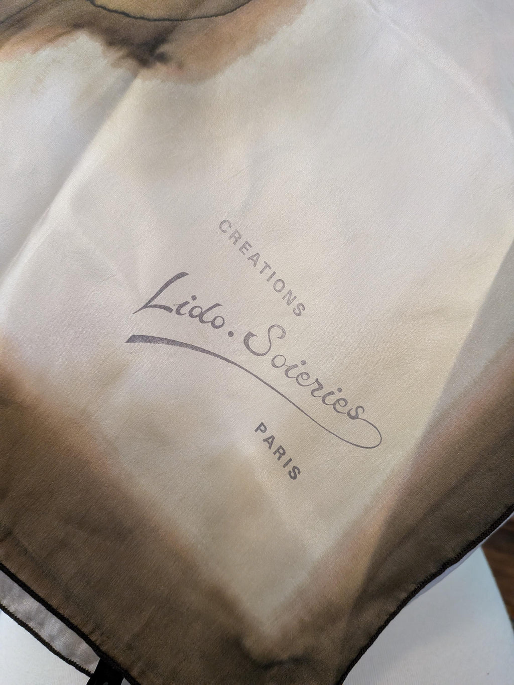 Vintage 1970s Silk Scarf Brown Green Yellow