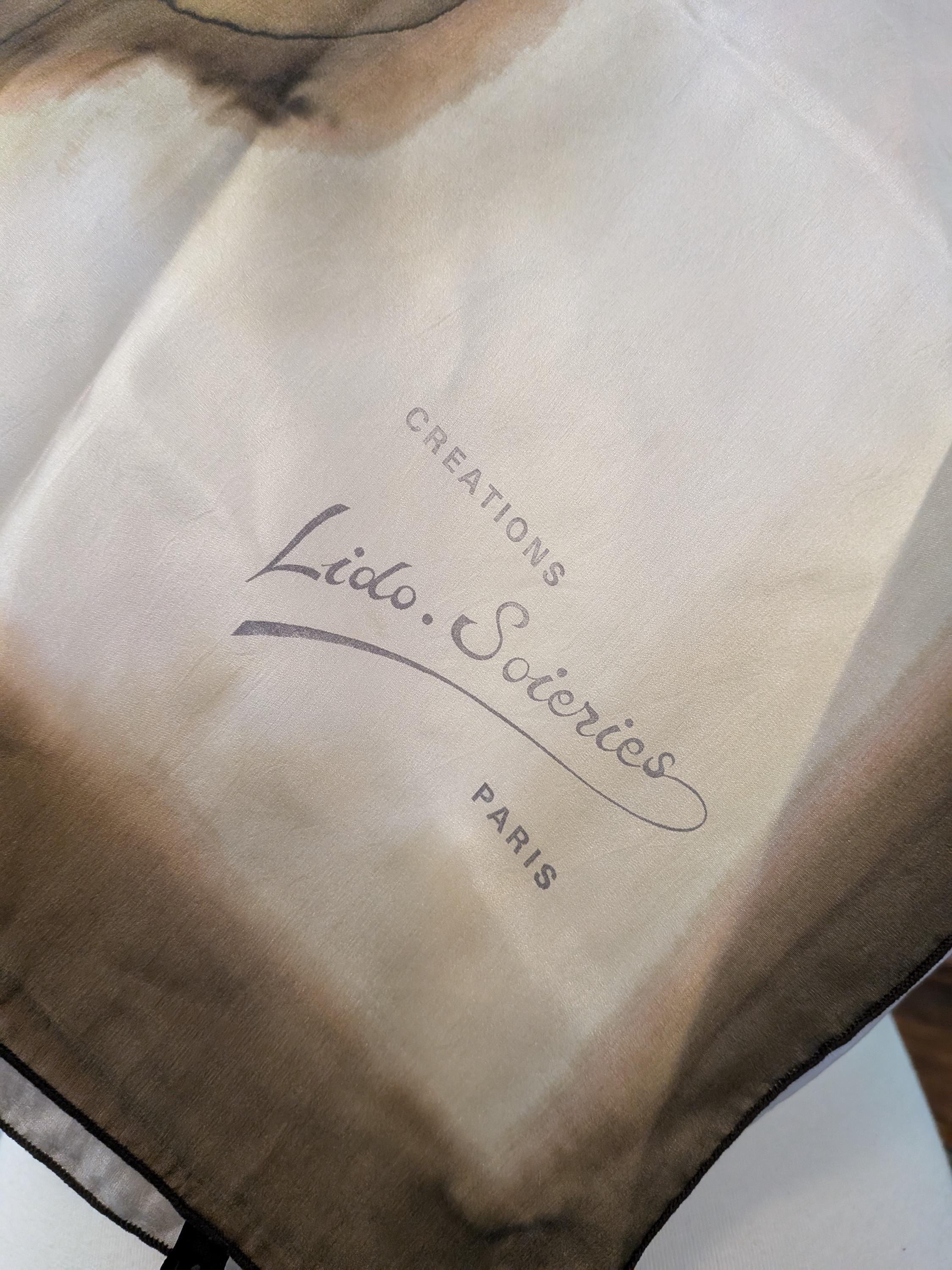 Vintage 1970s Silk Scarf Brown Green Yellow