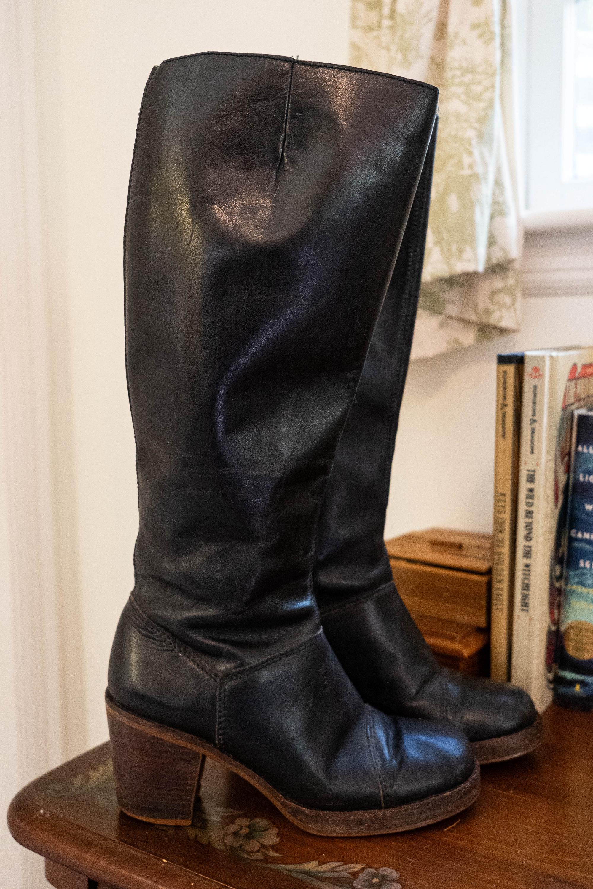 Vintage 1970s Black Leather Tall Boots