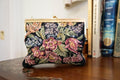 Vintage 1960s Embroidered Floral Black Clutch Handbag