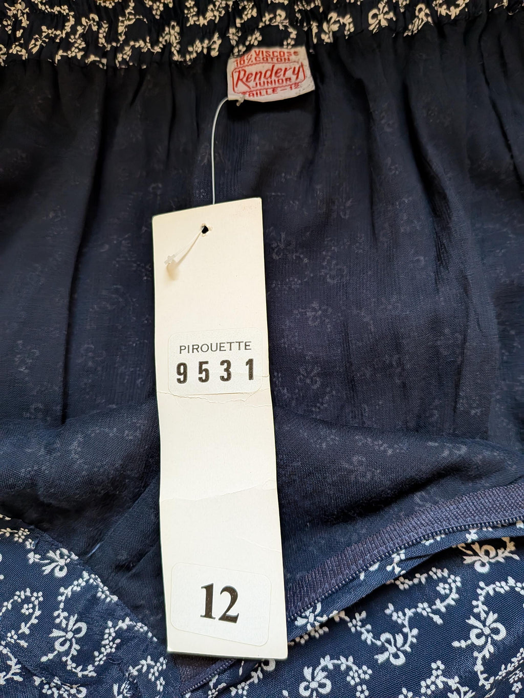 Vintage 1970s Midi Skirt Navy Blue Bow Print