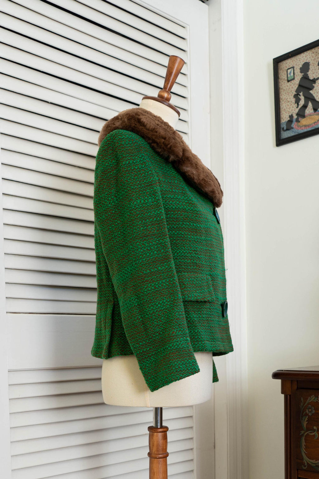 Vintage 1960s Green Faux Fur Collar Blazer