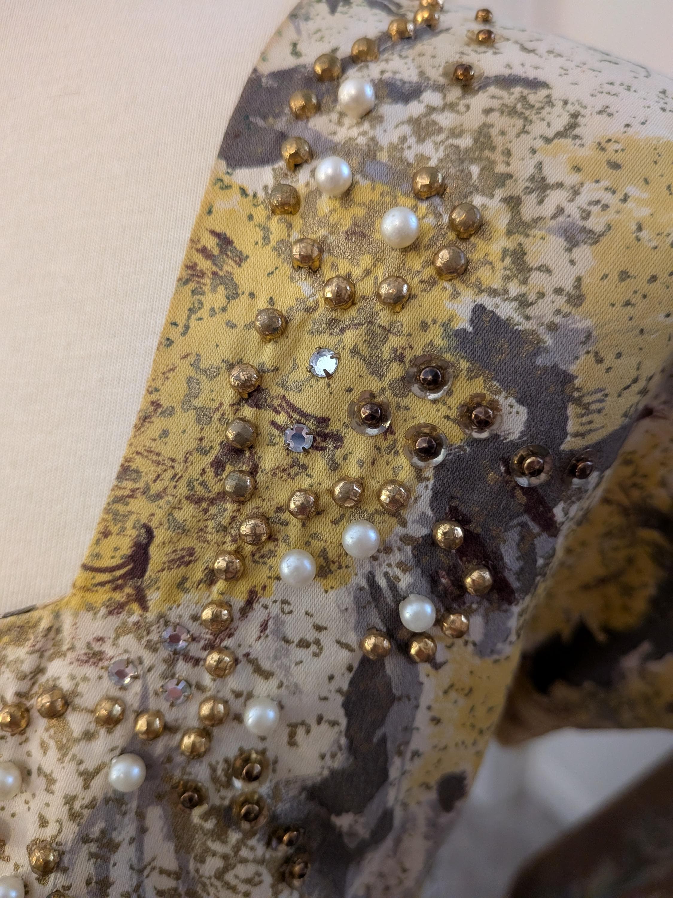 Vintage 1950s Yellow Floral Party Dress Beaded