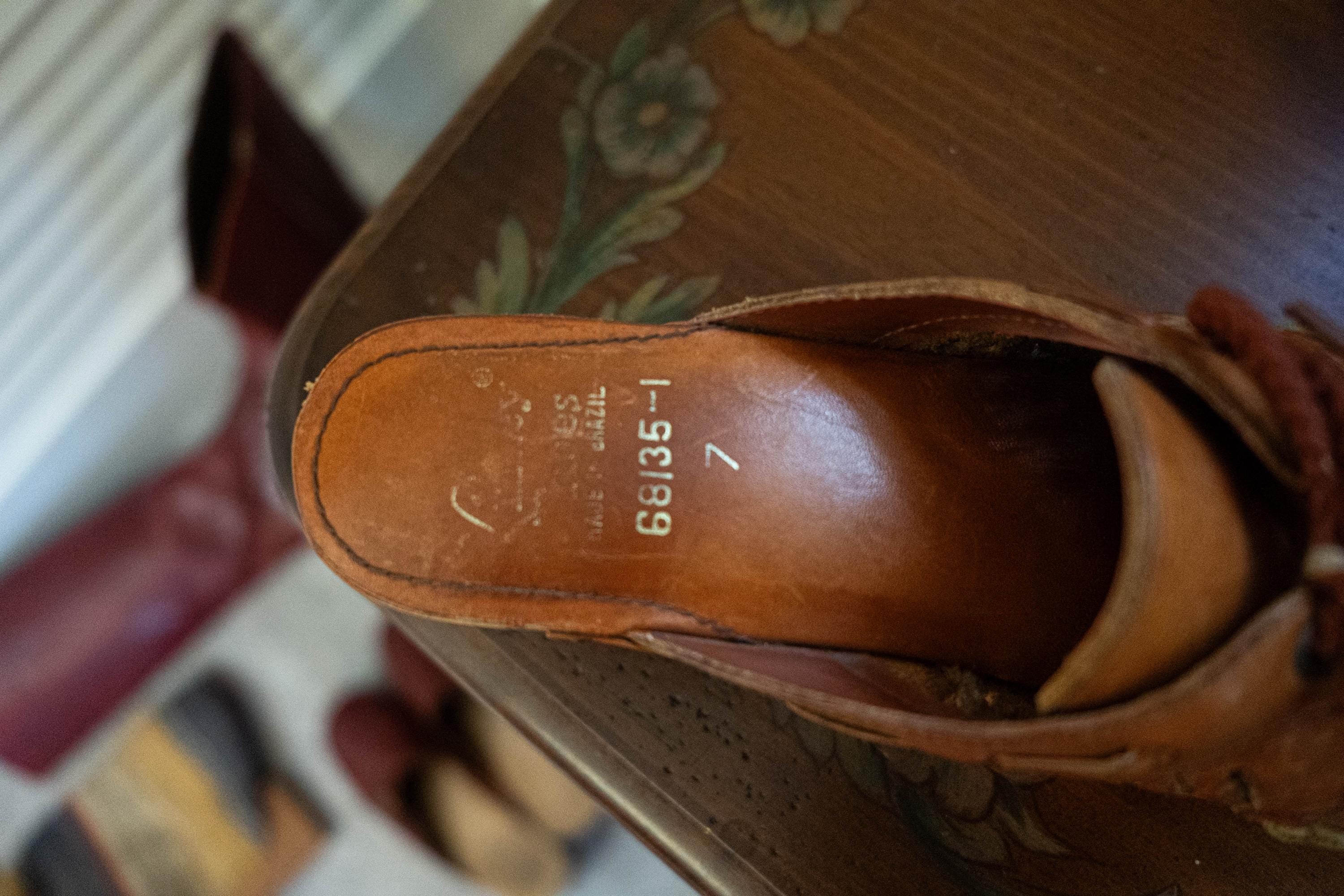 Vintage 1970s Leather Mules Lace Up Open Heel