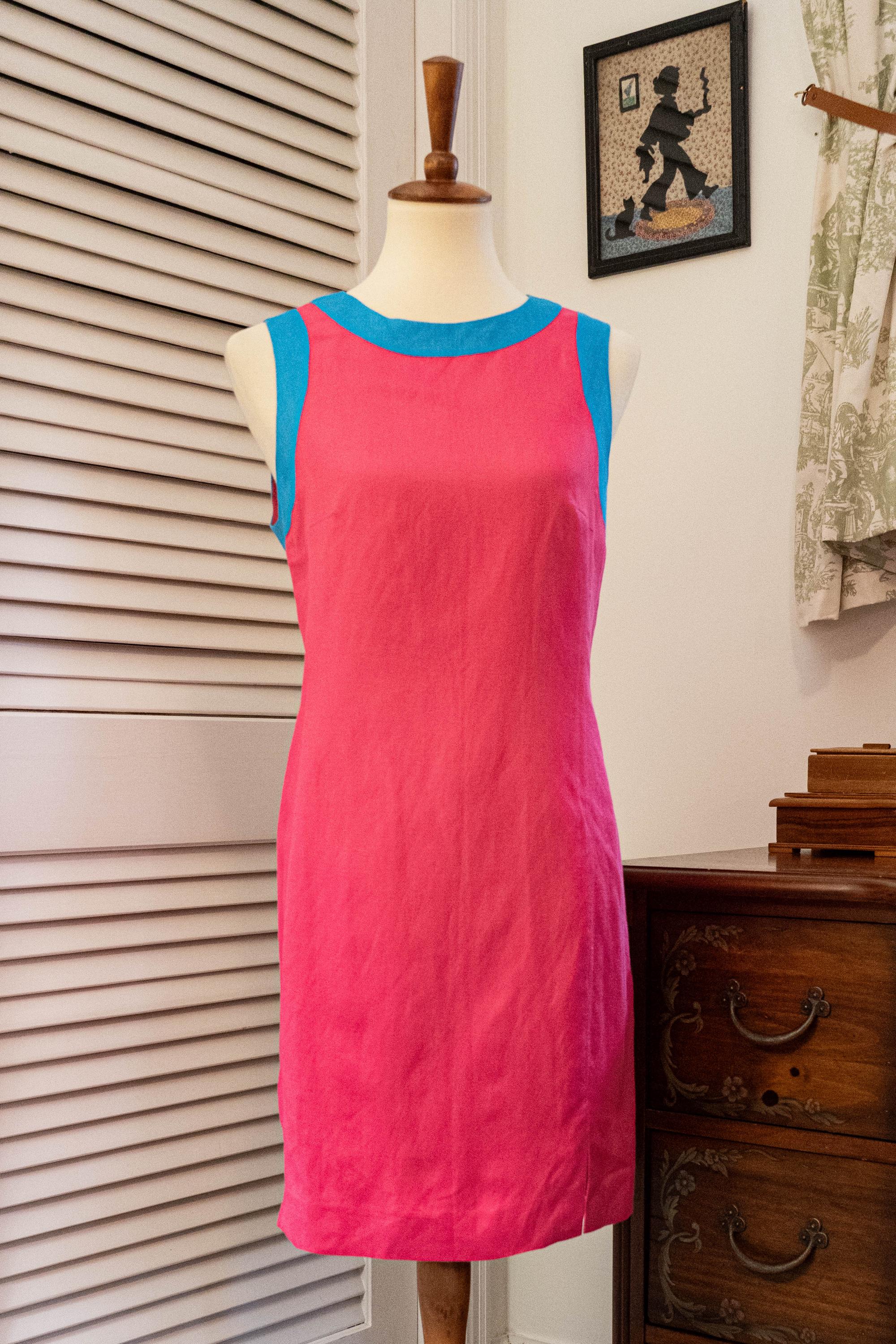 Vintage 80s does 60s Neon Pink and Blue Mod Dress
