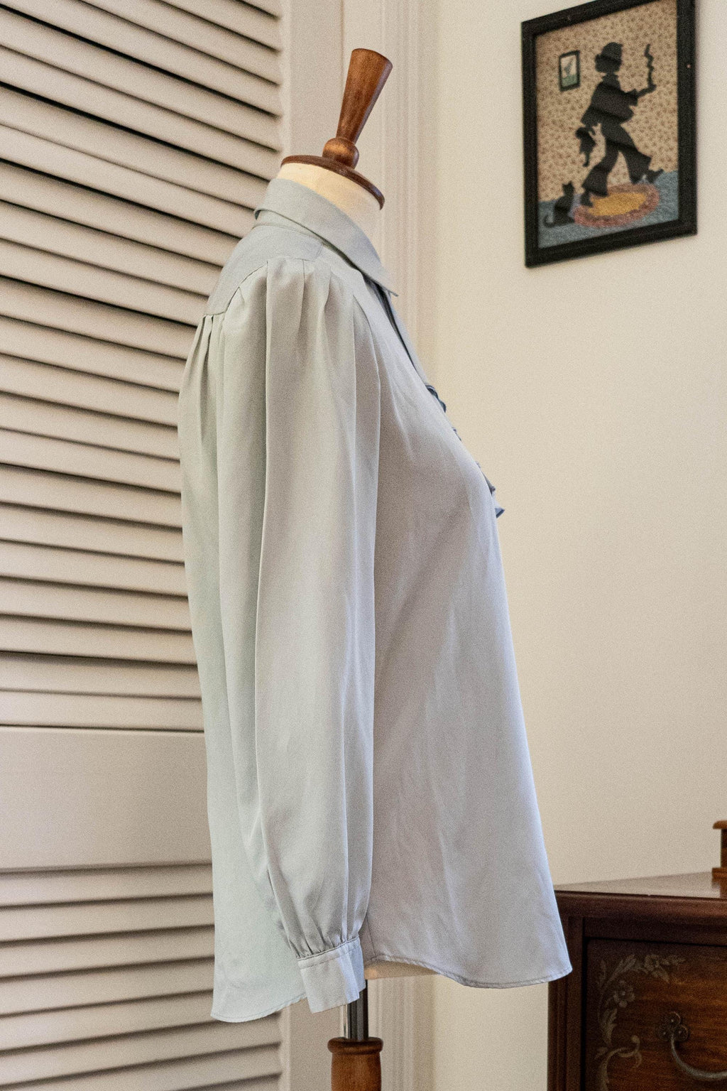 Vintage 1970s Light Grey Tuxedo Collar Button Down Blouse