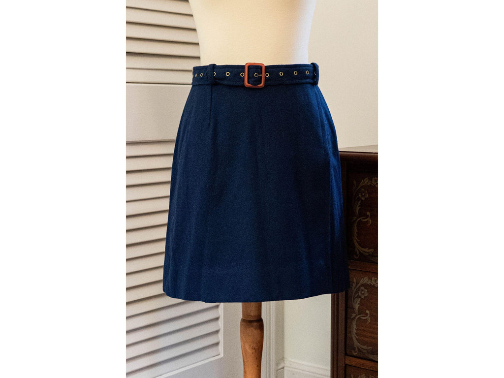 Vintage 1960s Navy Blue Belted Mini Wrap Skirt