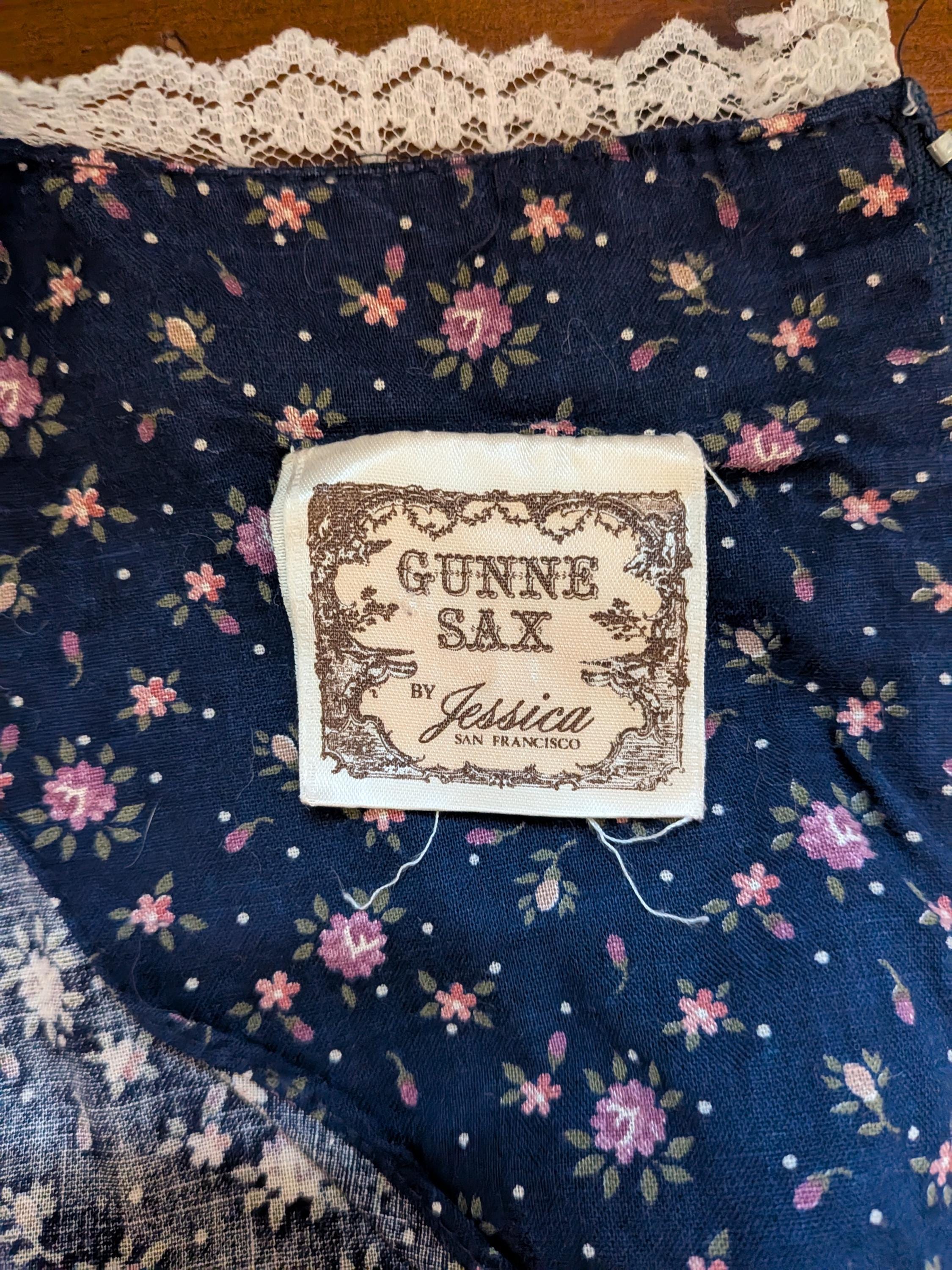 Vintage 1970s Gunne Sax Jessica McClintock Prairie Dress Blue Ditsy Floral