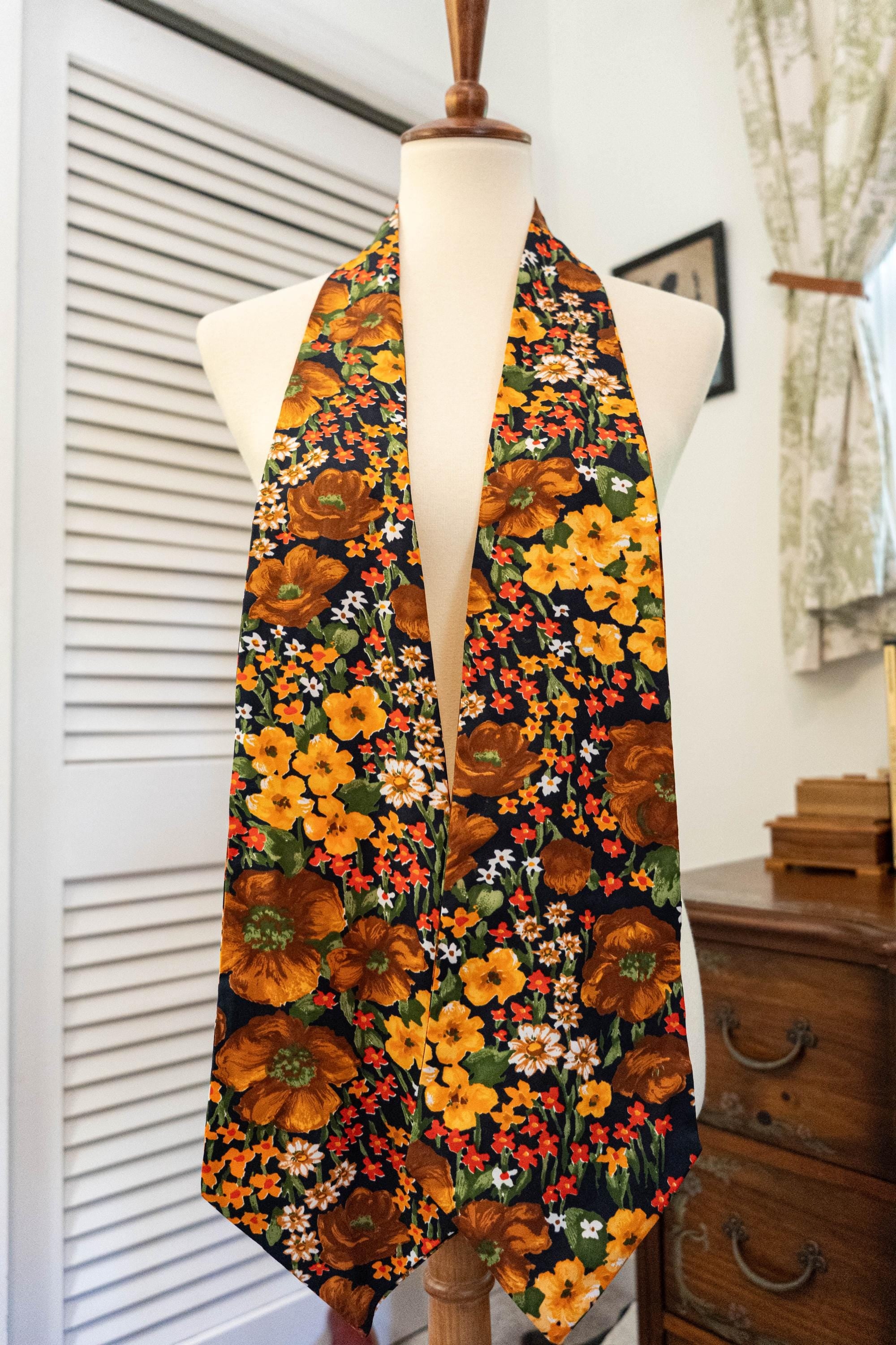 Vintage 1970s Earthy Toned Floral Scarf