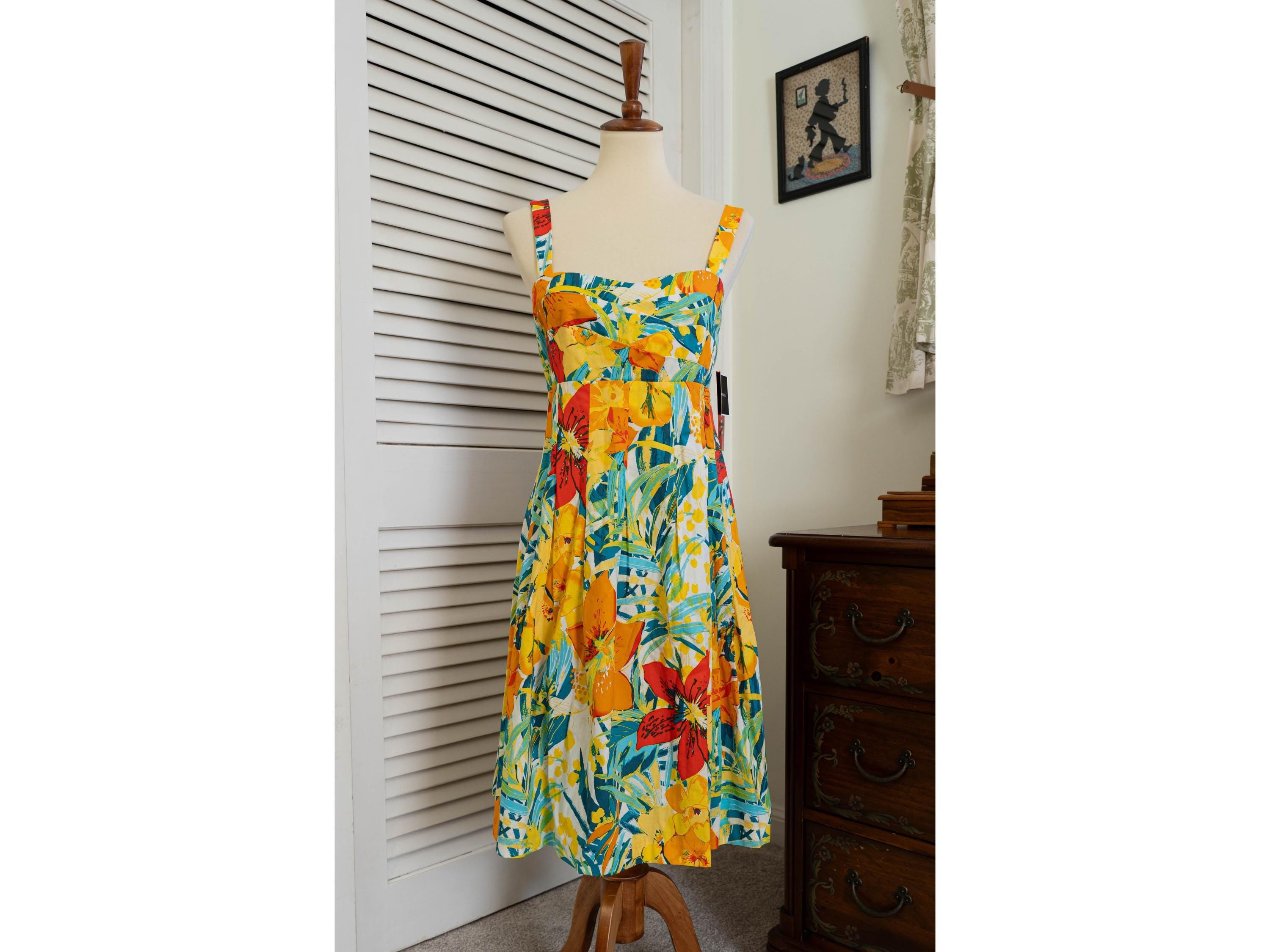 Vintage 1990s Tropical Floral Sundress Empire Waist