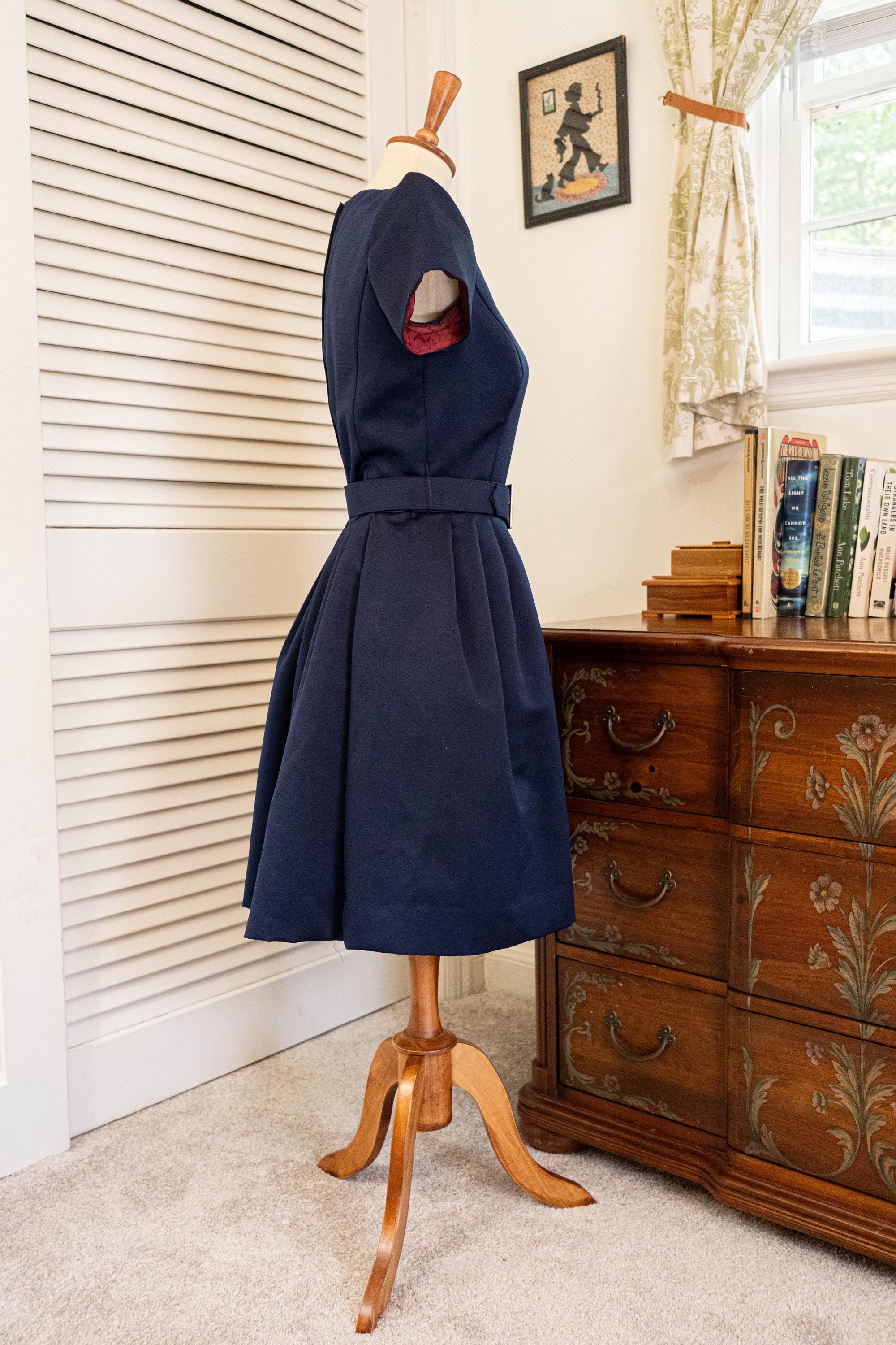 Vintage 1980s Blue Fit and Flare Satin Mini Dress