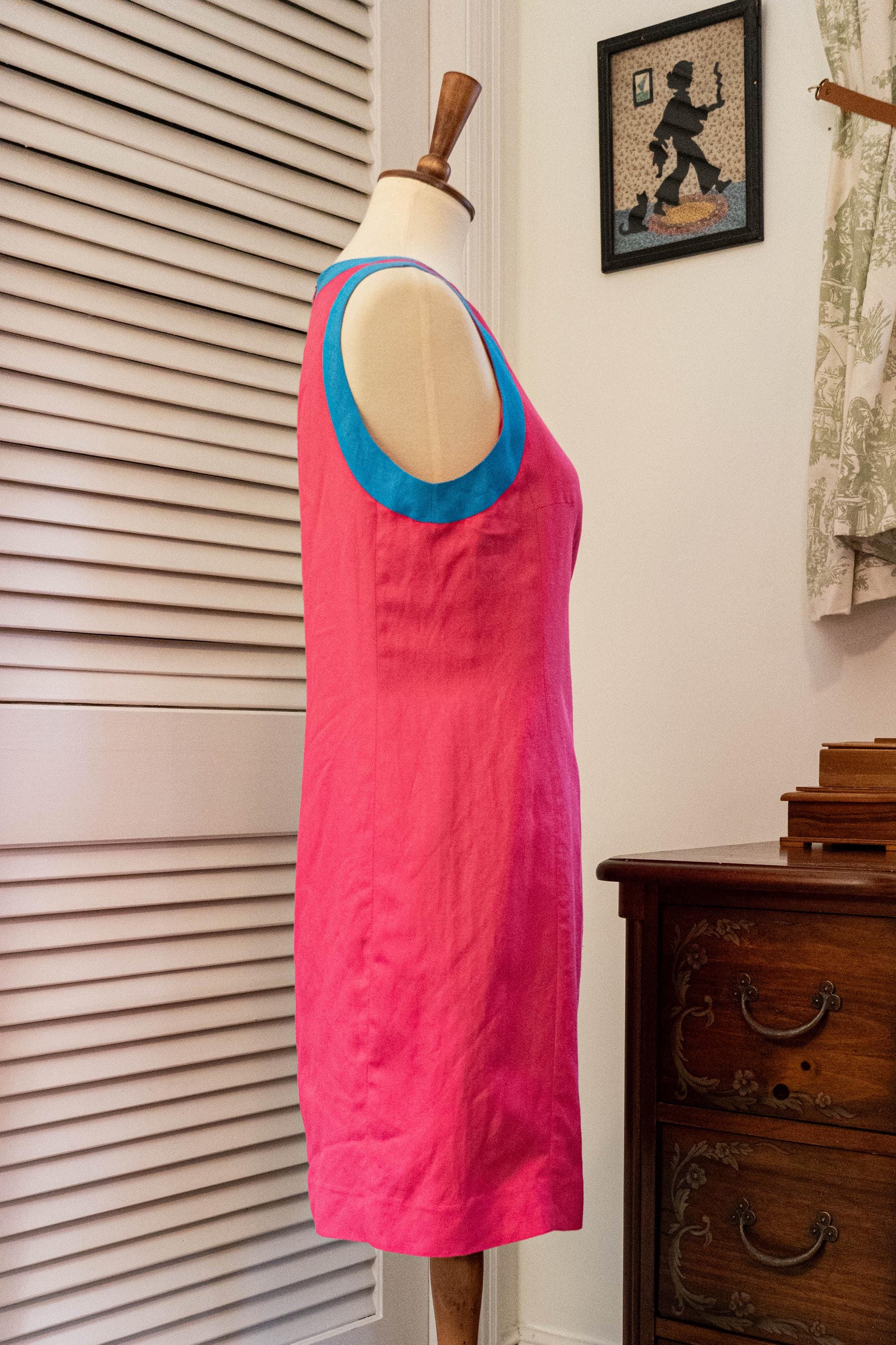 Vintage 80s does 60s Neon Pink and Blue Mod Dress