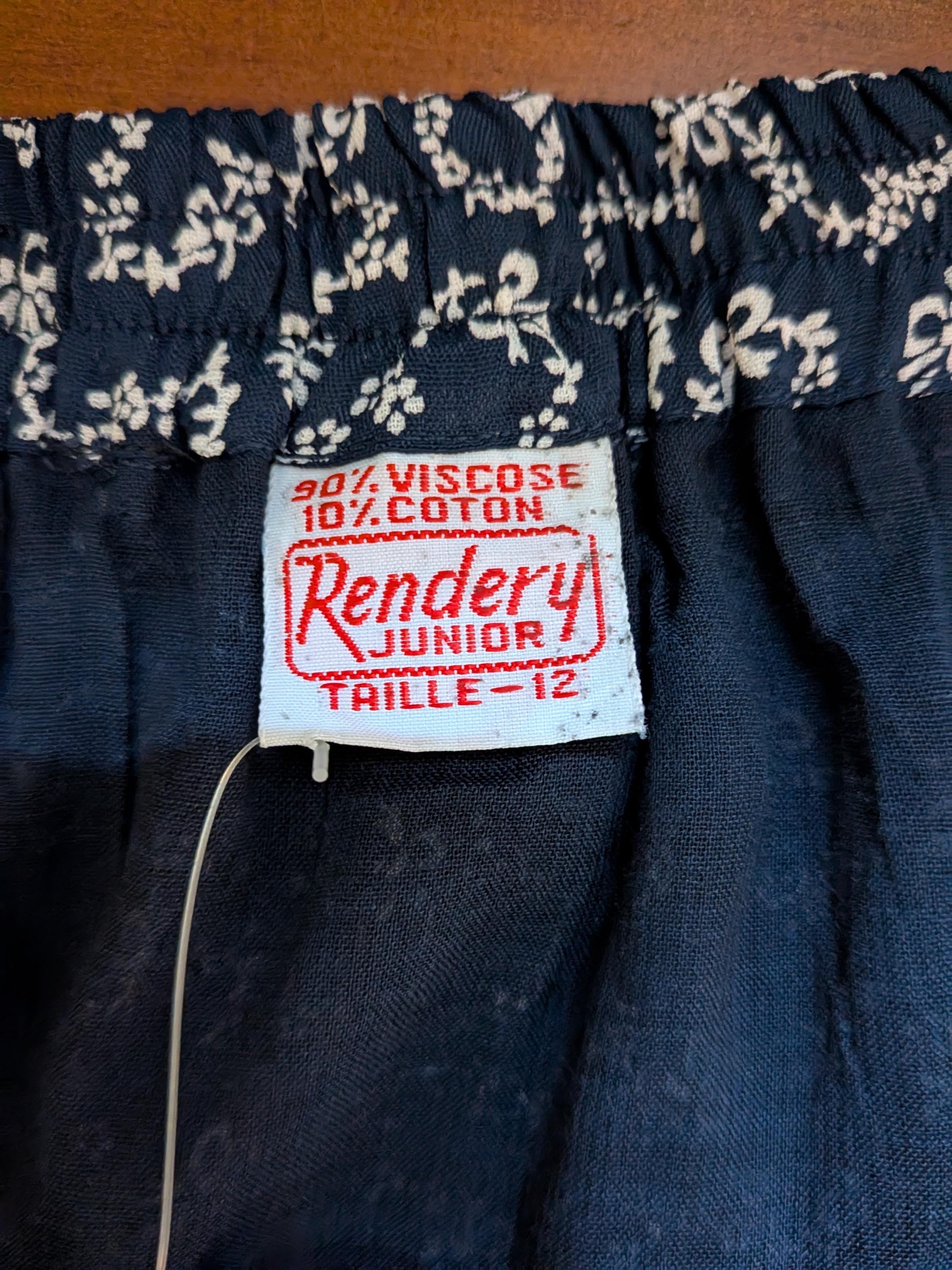 Vintage 1970s Midi Skirt Navy Blue Bow Print