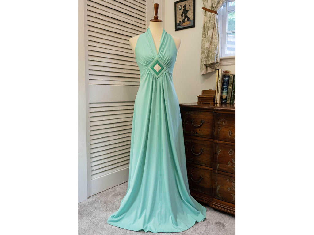 Vintage 1970s Seafoam Green Disco Gown