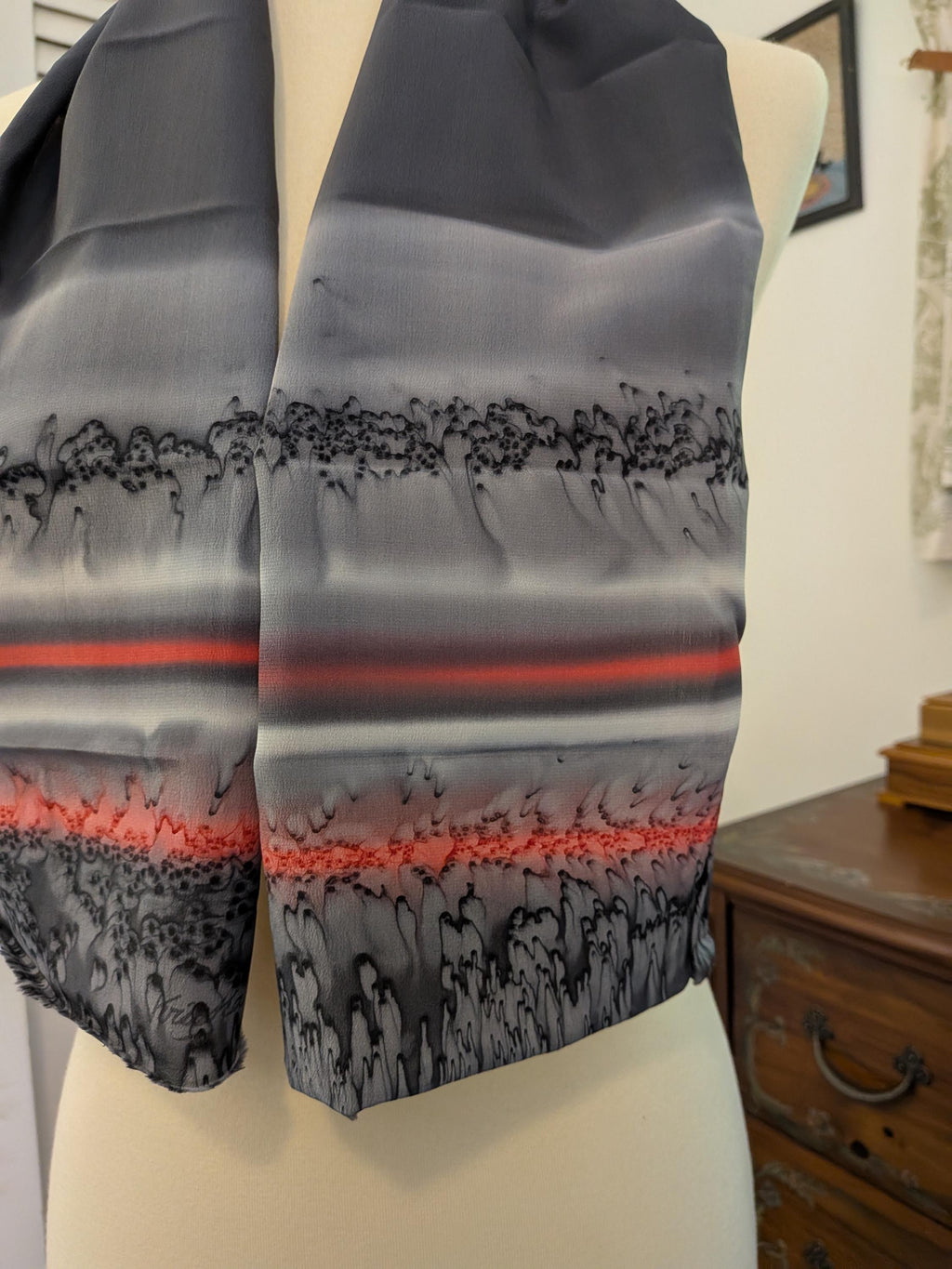 Vintage 1970s Painted Silk Scarf Kriska