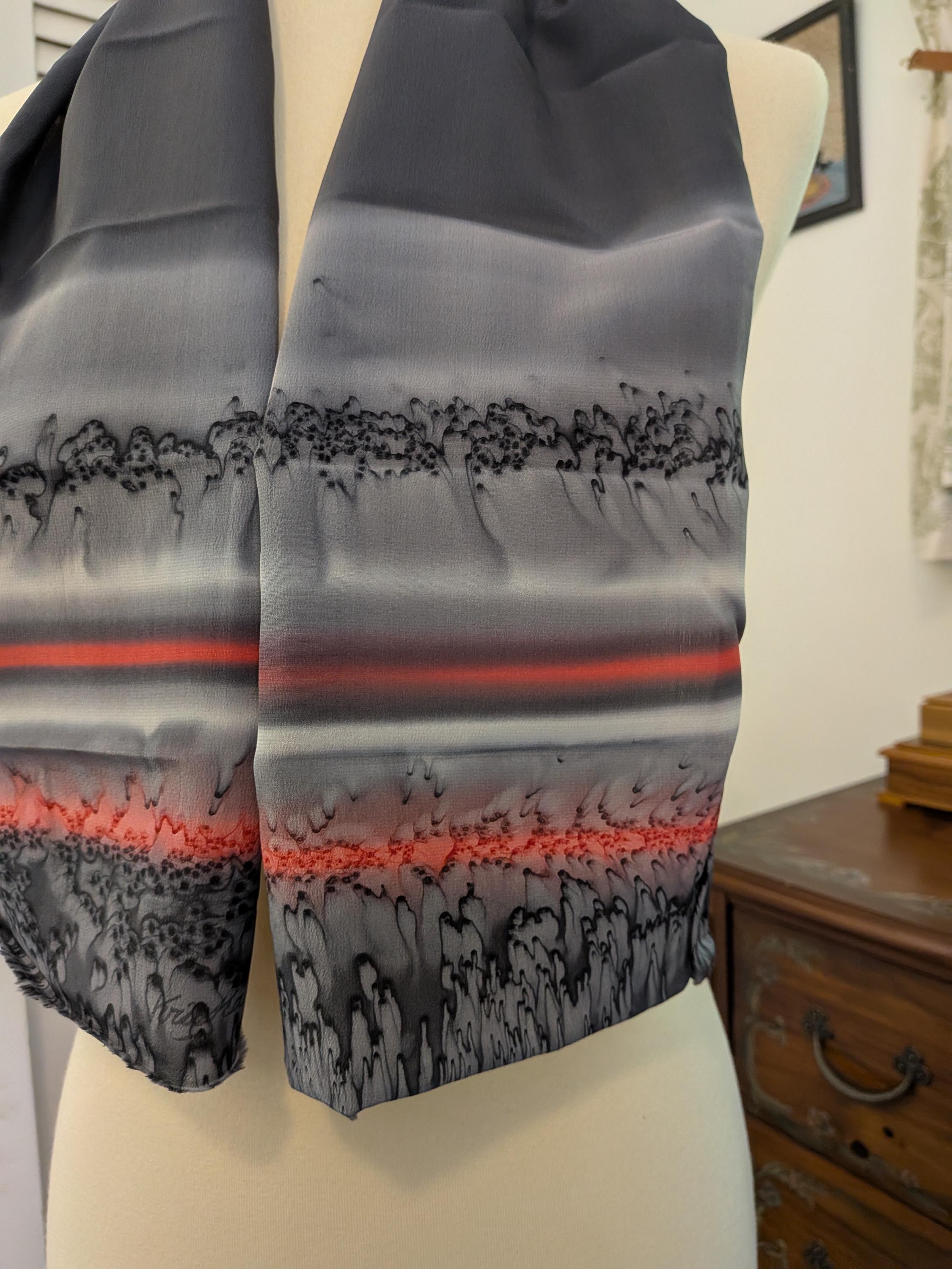 Vintage 1970s Painted Silk Scarf Kriska