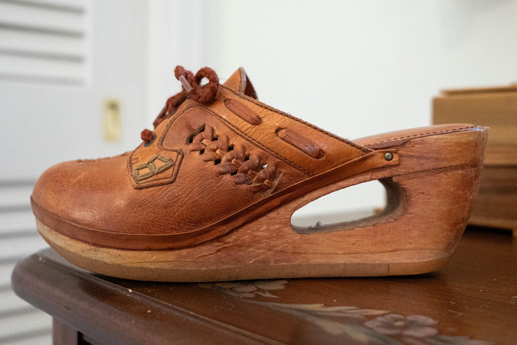 Vintage 1970s Leather Mules Lace Up Open Heel