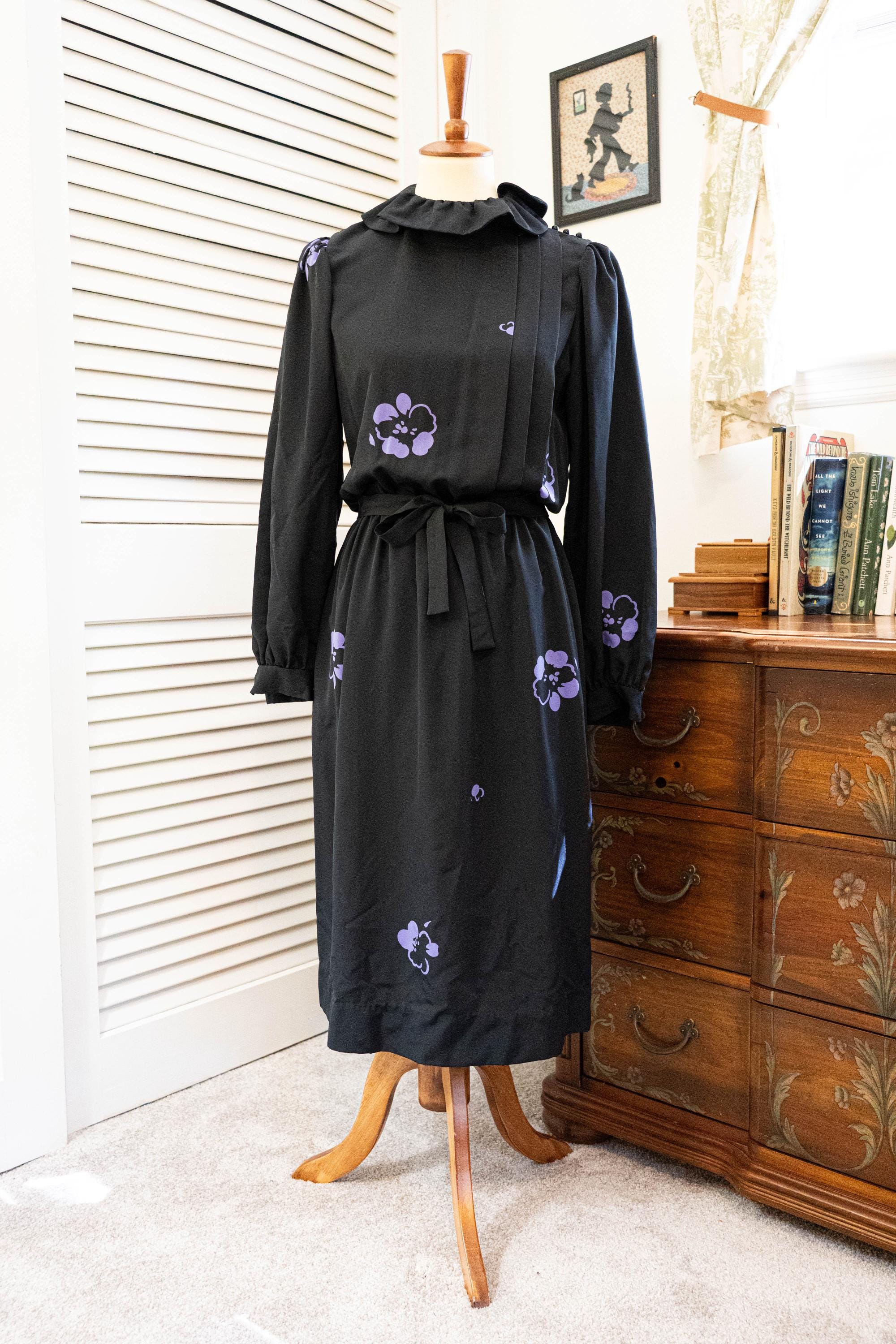 Vintage 1980s Black and Purple Secretary Dress