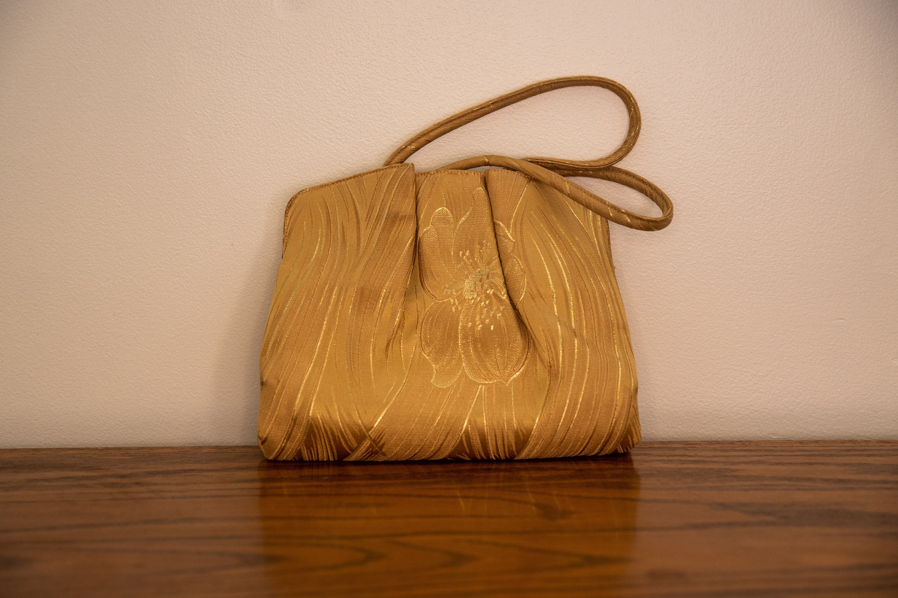 Vintage 1960s Gold Metallic Floral Handbag