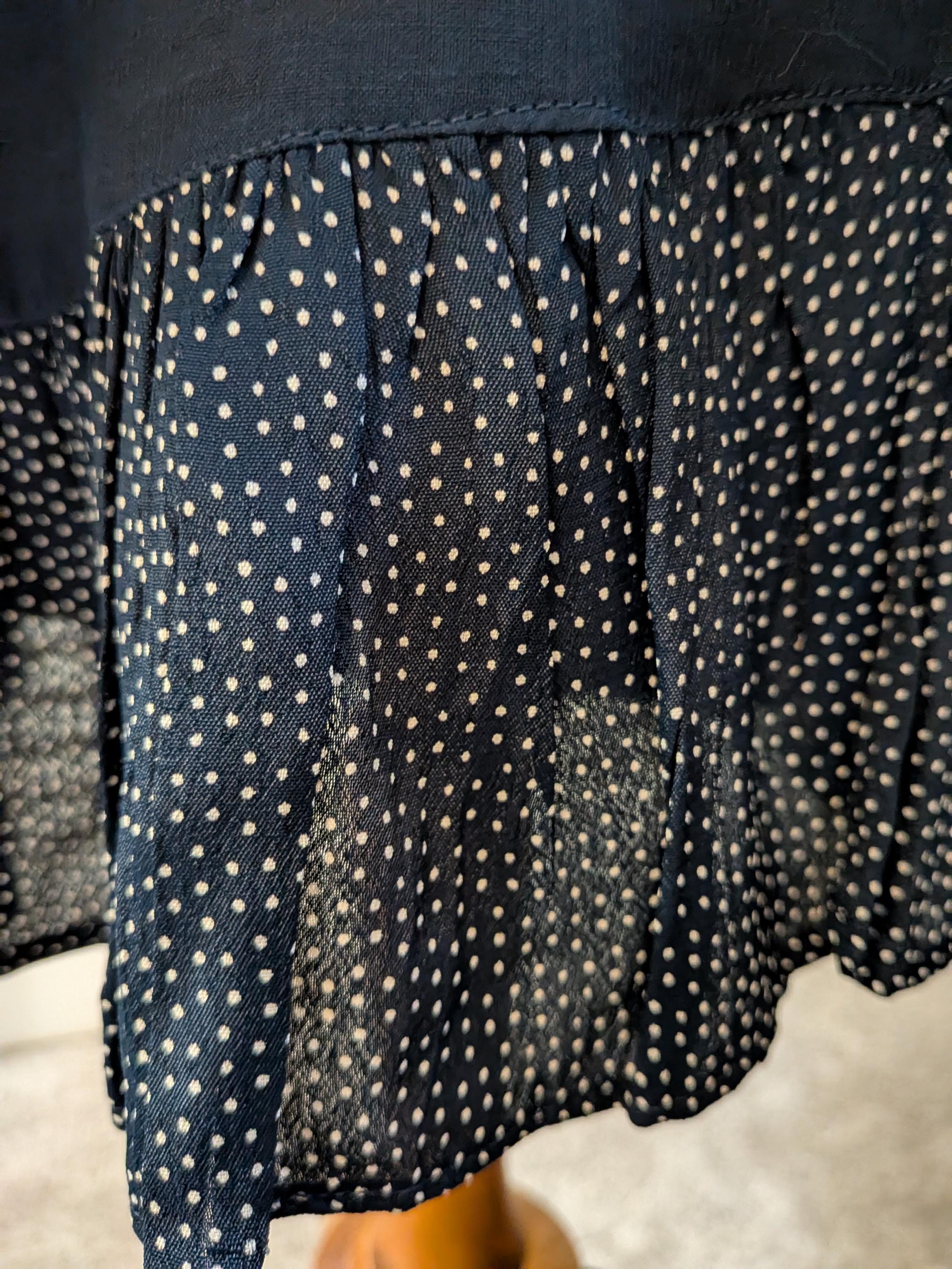 Vintage 1970s Midi Skirt Navy Blue Bow Print