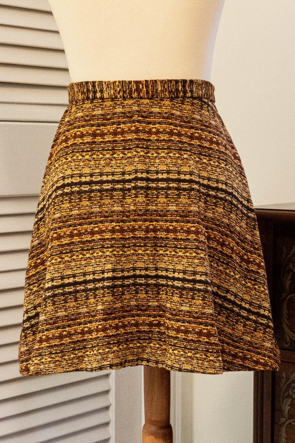 Vintage 1960s Orange Brown Mini Skirt Button Front