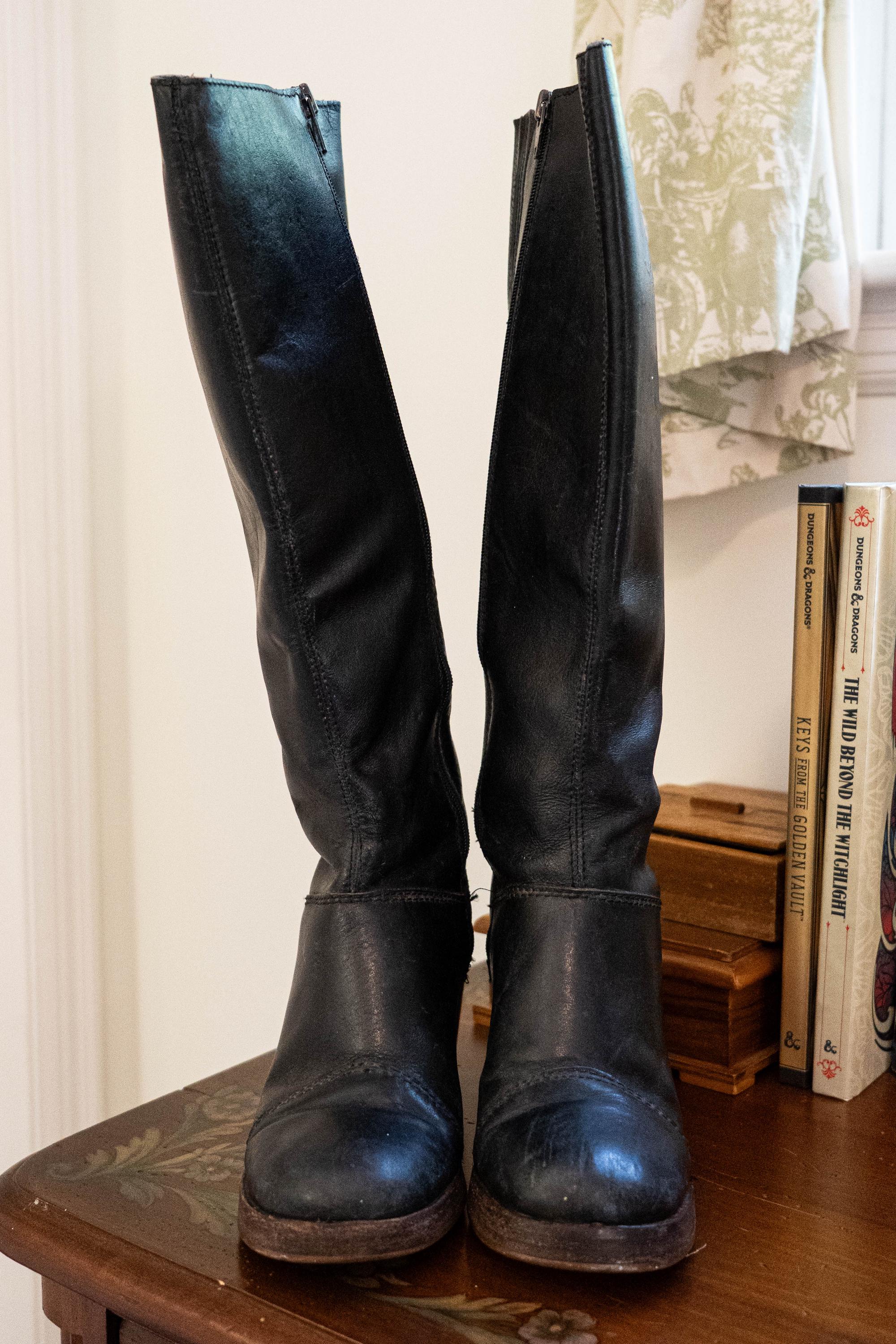 Vintage 1970s Black Leather Tall Boots