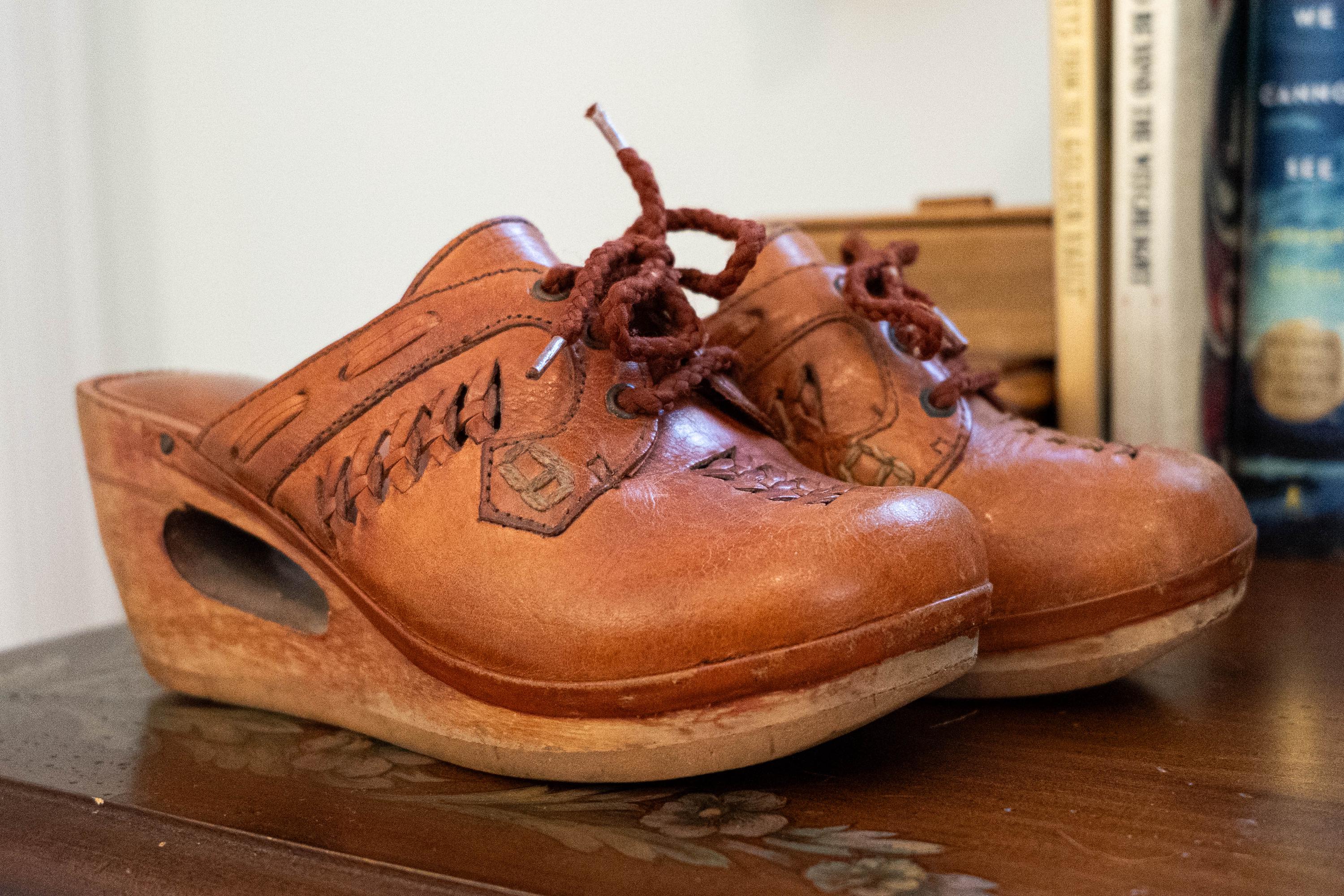 Vintage 1970s Leather Mules Lace Up Open Heel