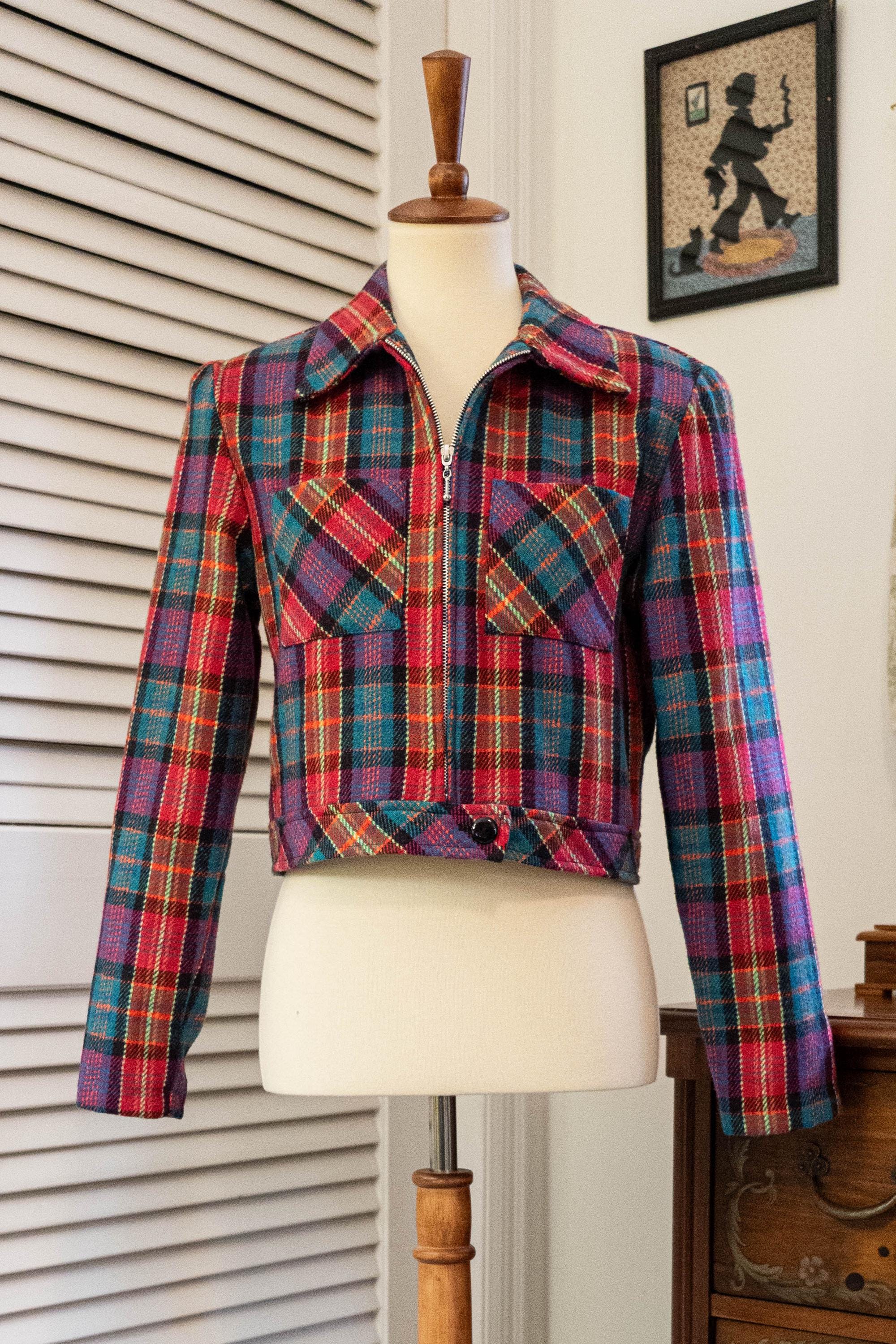 Vintage 1980s Multicolored Bright Plaid Jacket